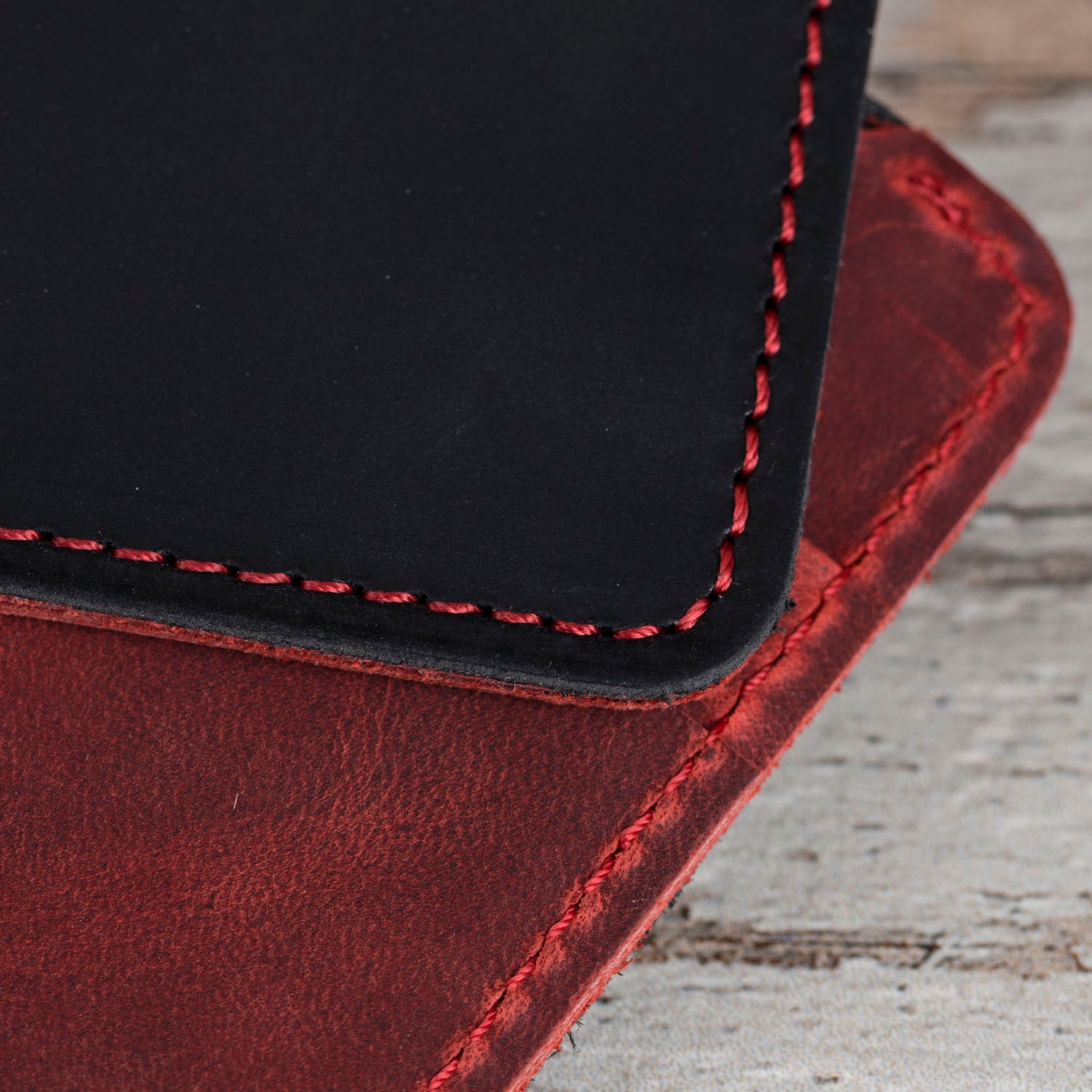 Red-Black Color Leather Slim Wallet