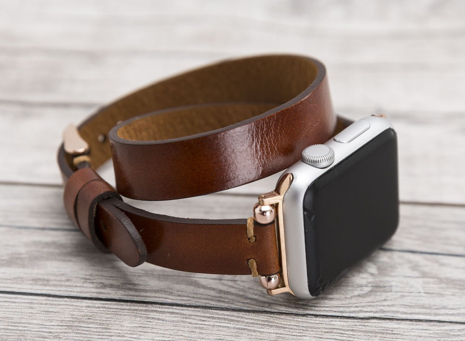 Brown Leather Double Tour Slim Apple Watch Band