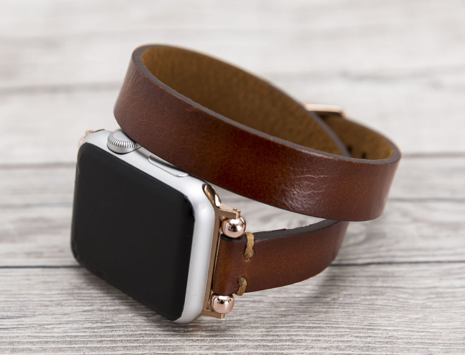 Brown Leather Double Tour Slim Apple Watch Band