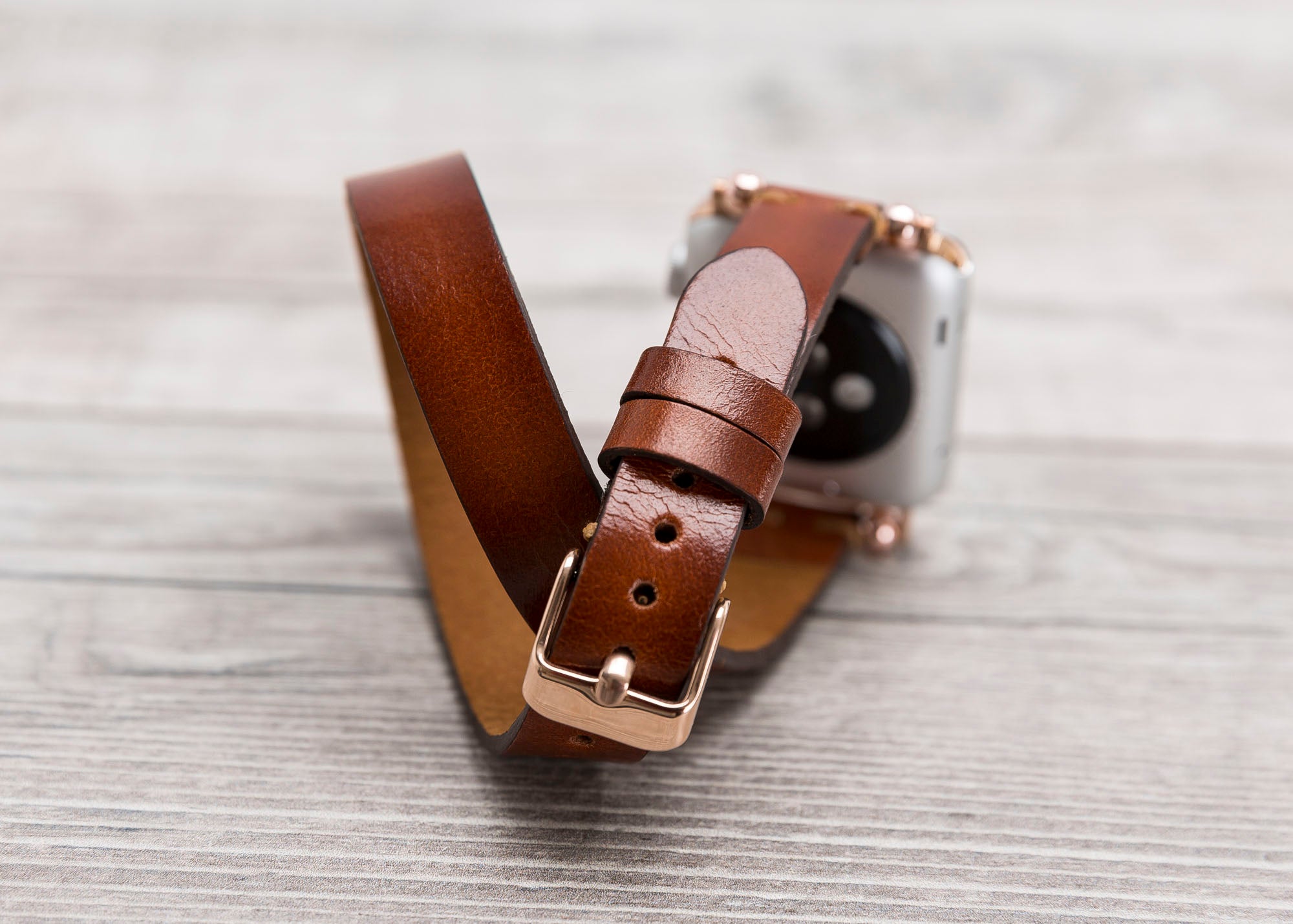 Brown Leather Double Tour Slim Apple Watch Band