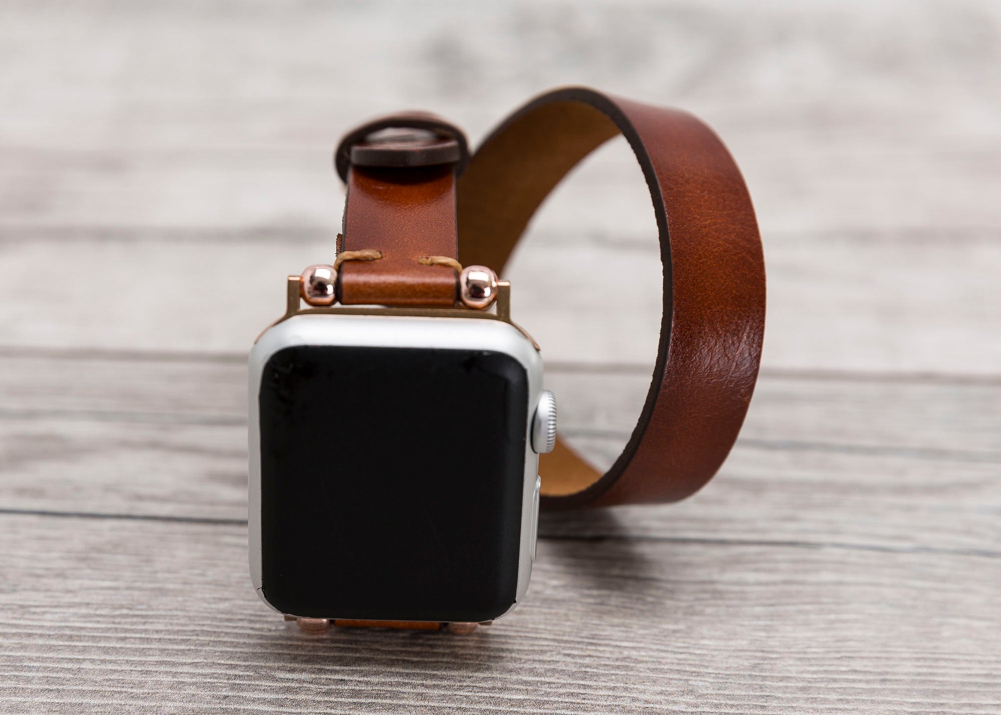 Brown Leather Double Tour Slim Apple Watch Band