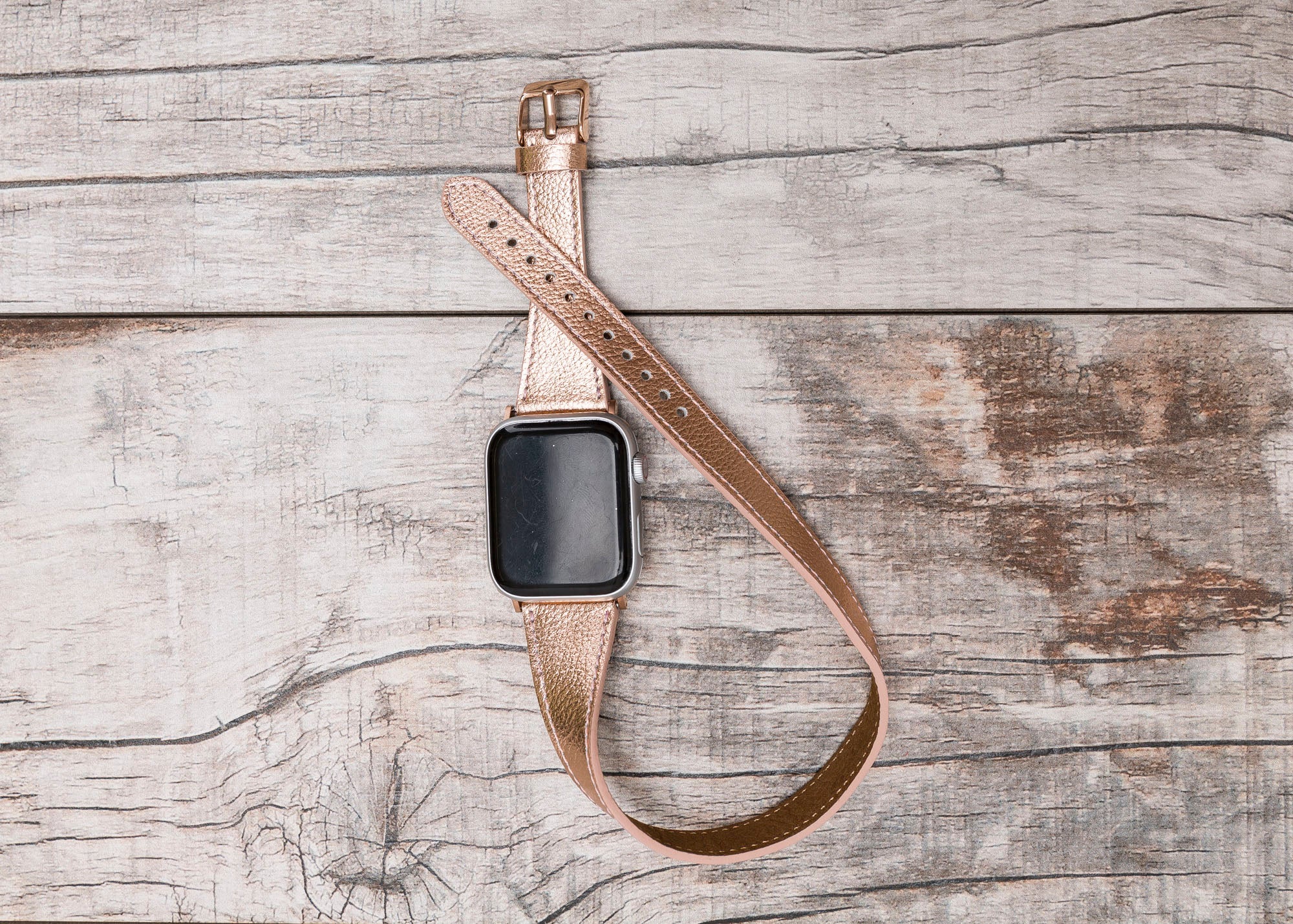 Bronze Leather Double Tour Slim Apple Watch Band