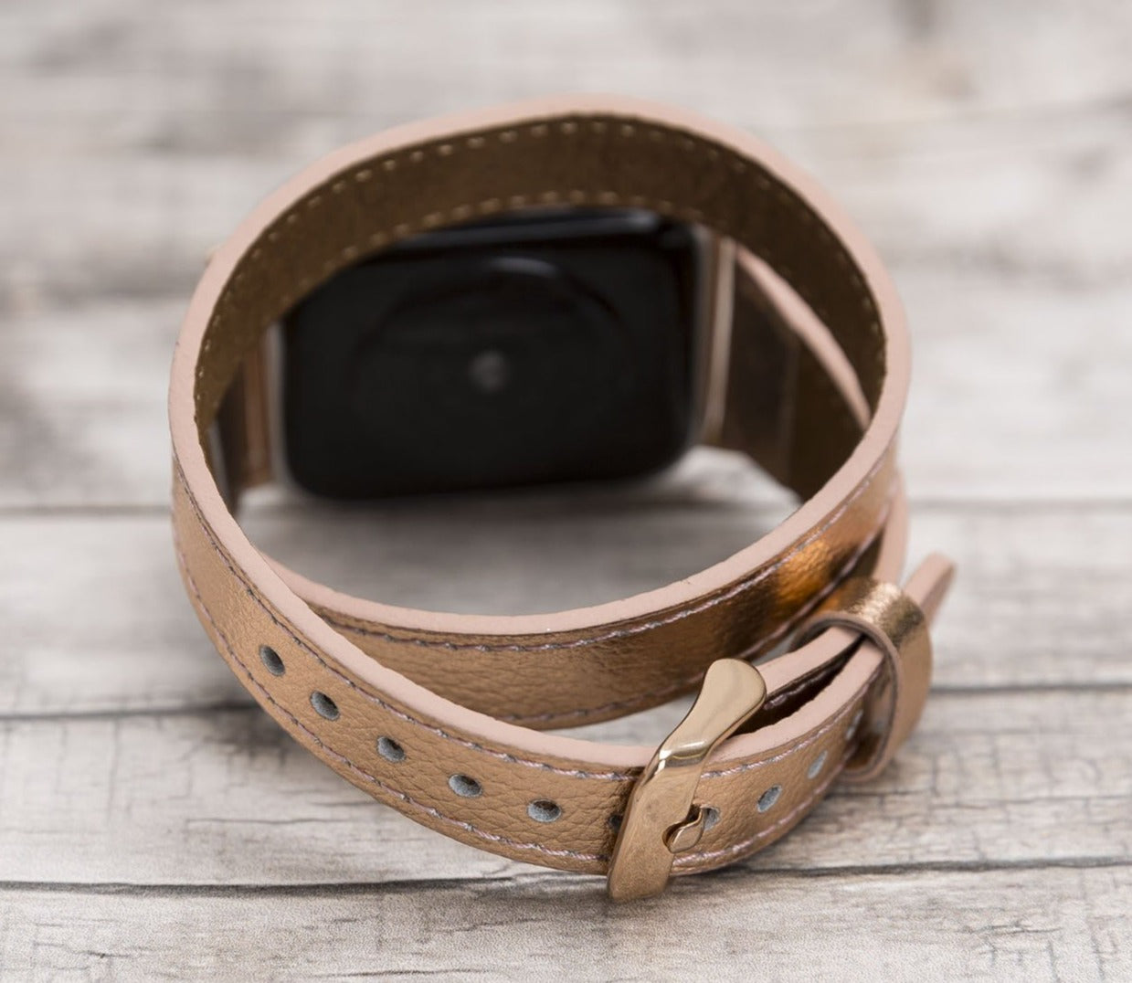 Bronze Leather Double Tour Slim Apple Watch Band