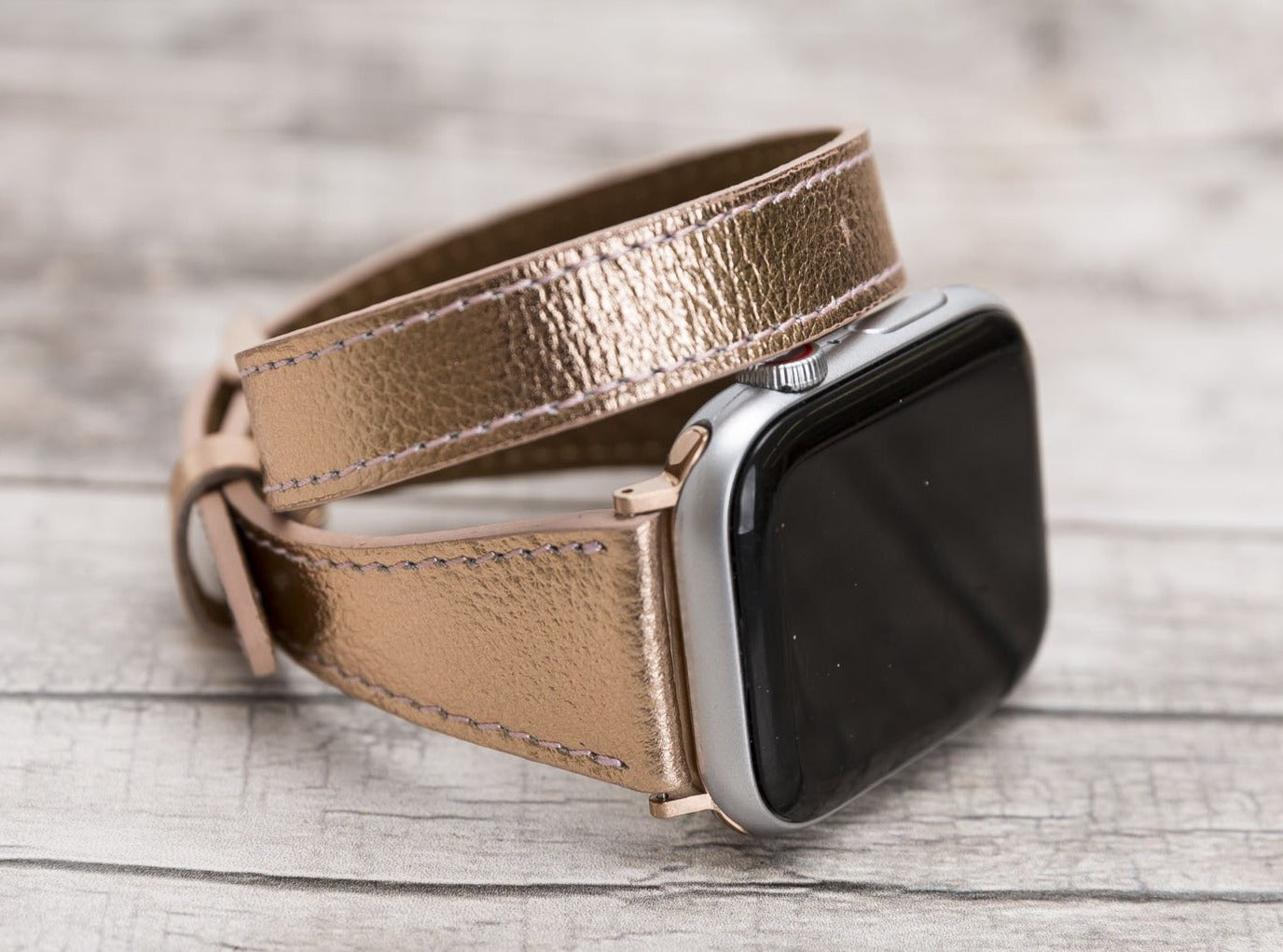 Bronze Leather Double Tour Slim Apple Watch Band