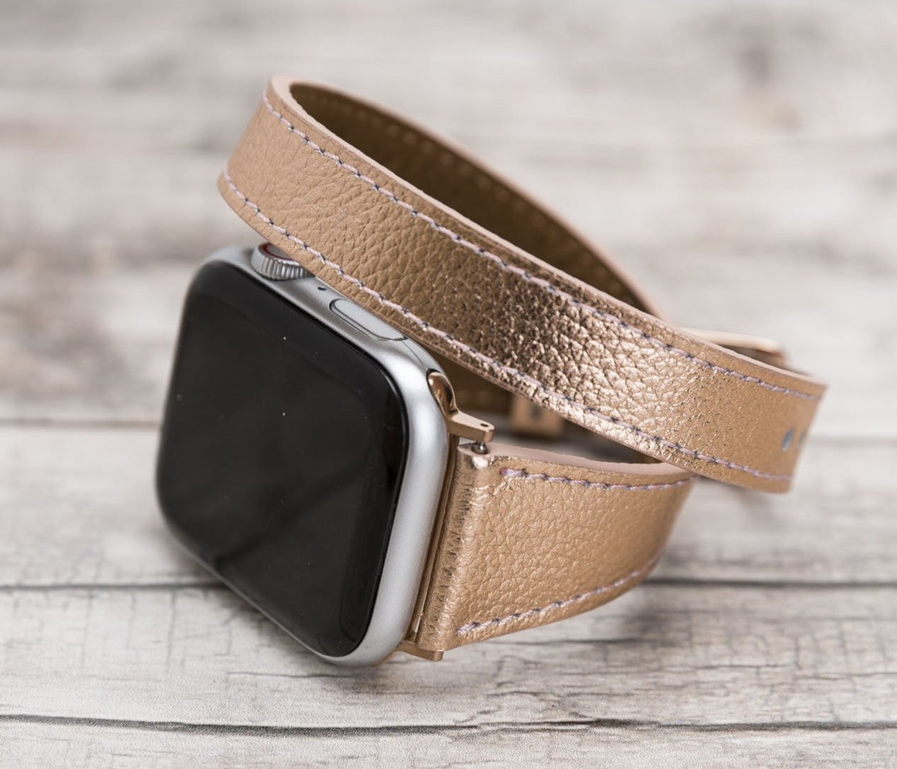 Bronze Leather Double Tour Slim Apple Watch Band