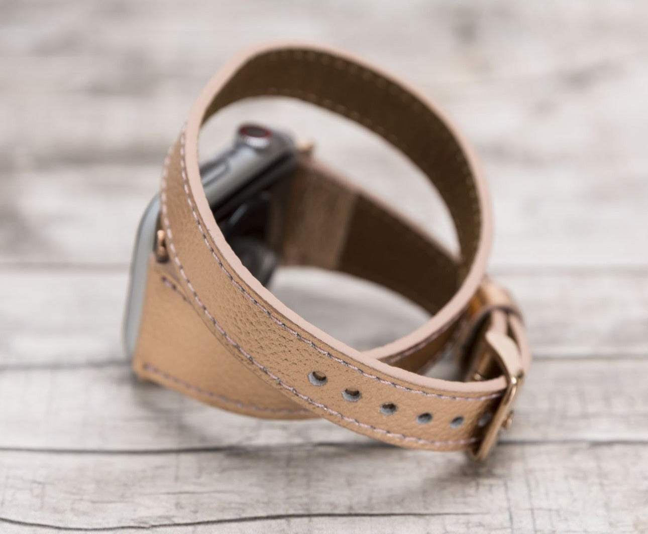 Bronze Leather Double Tour Slim Apple Watch Band