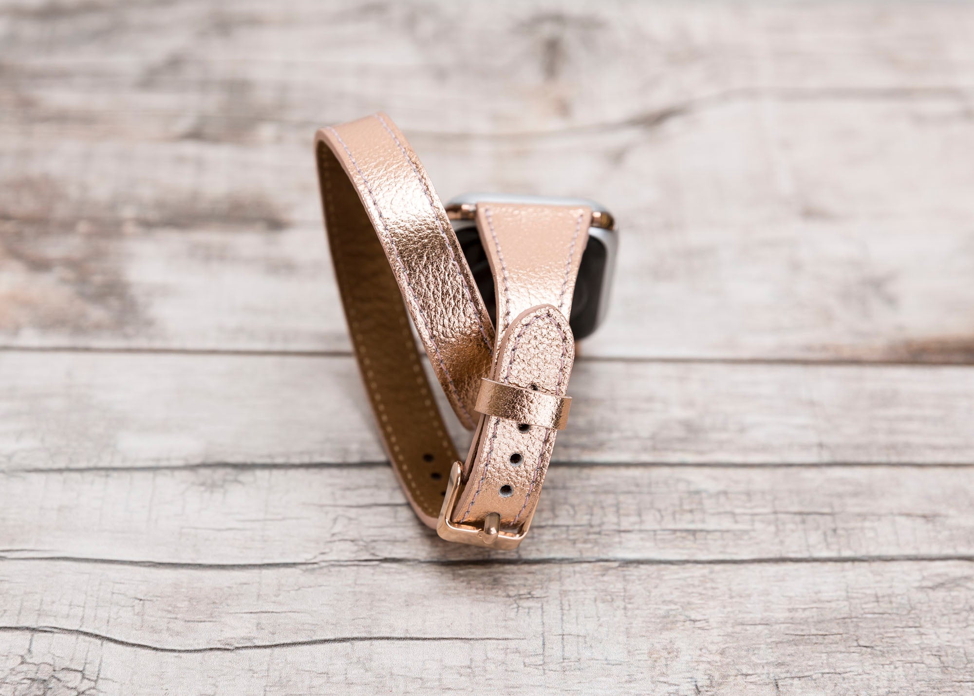 Bronze Leather Double Tour Slim Apple Watch Band