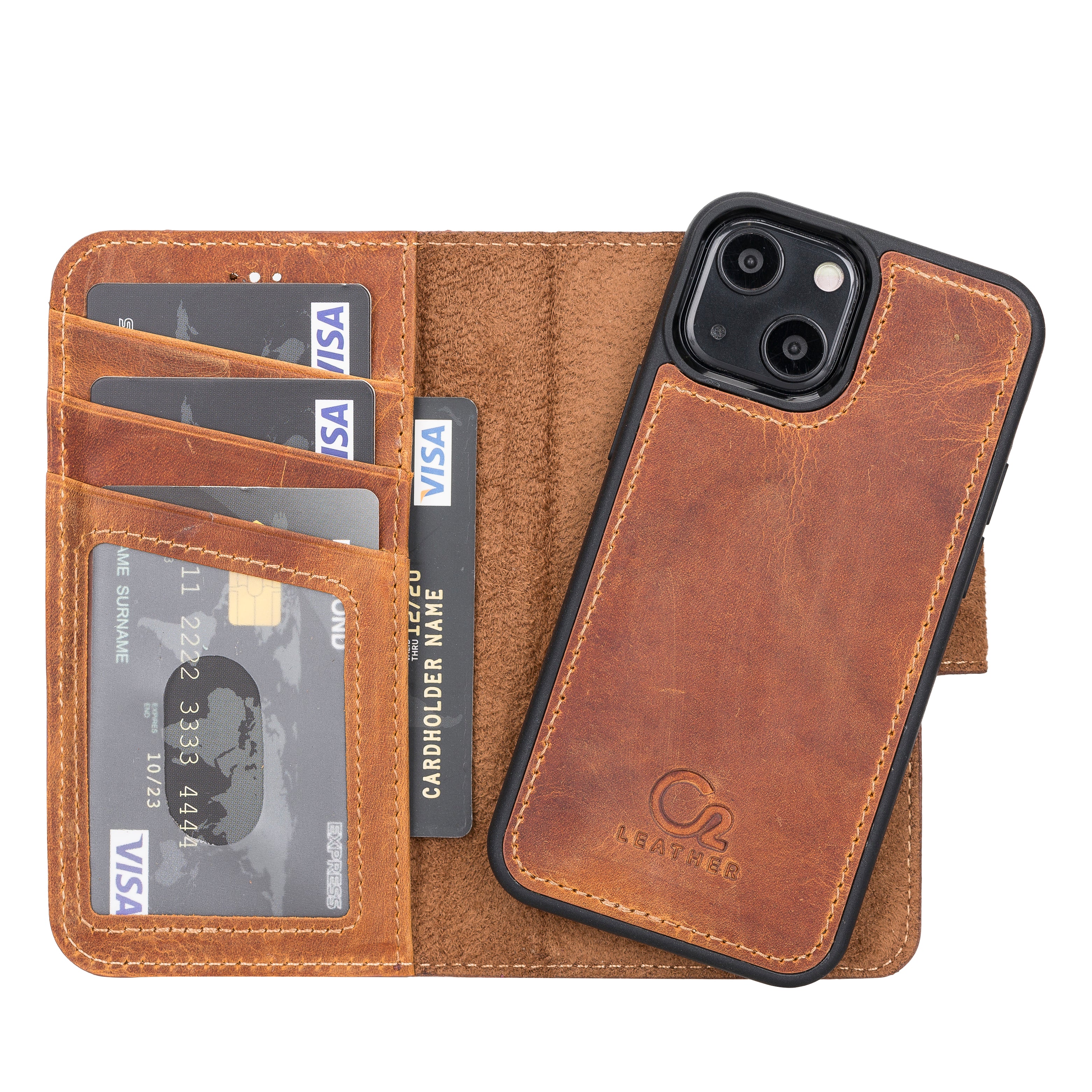 Camel Brown Leather iPhone 13 Mini Wallet Case - O2 Leather