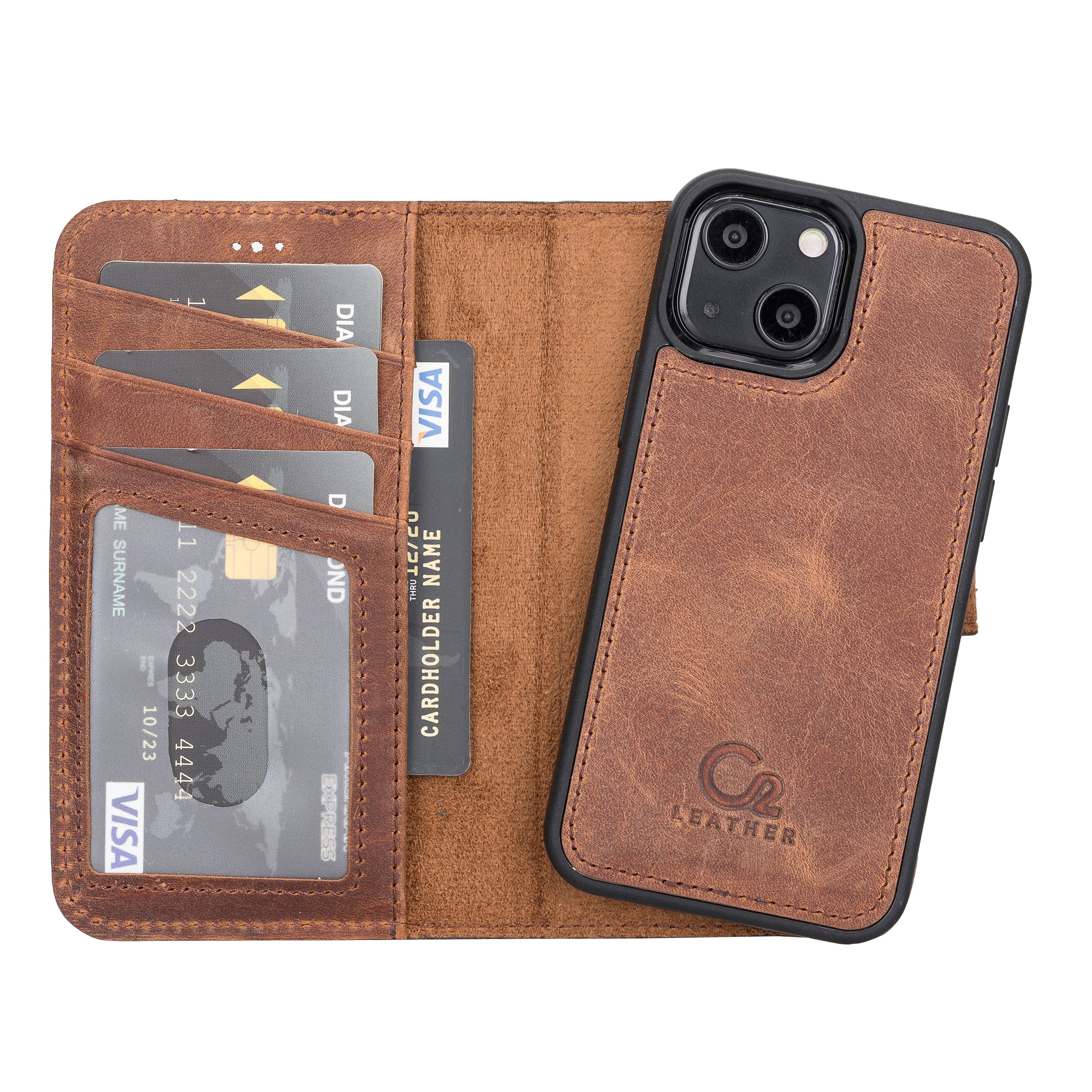 Antic Brown Leather iPhone 13 Mini Wallet Case - O2 Leather