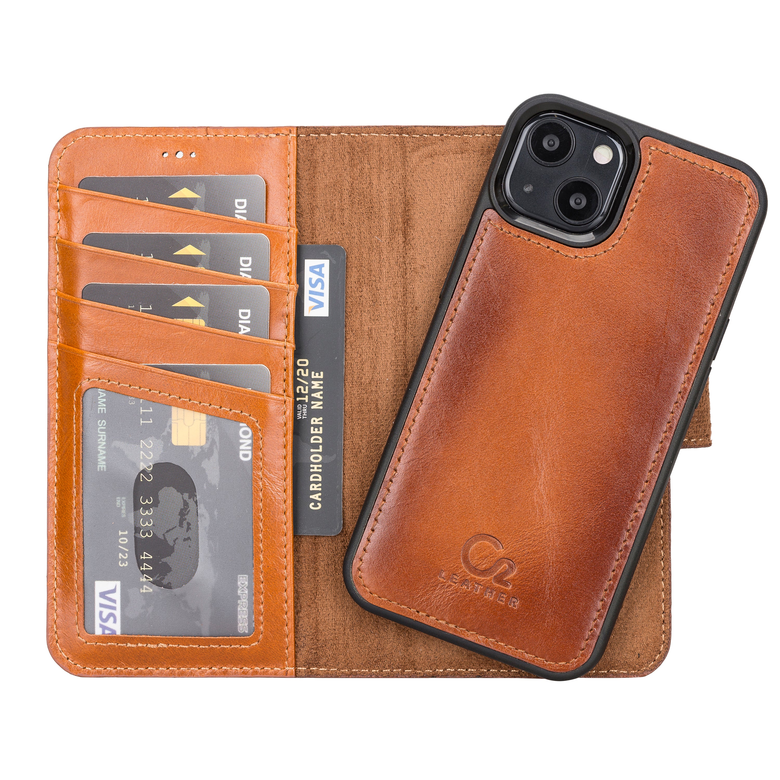 Burnished Tan Leather iPhone 13 Mini Wallet Case - O2 Leather