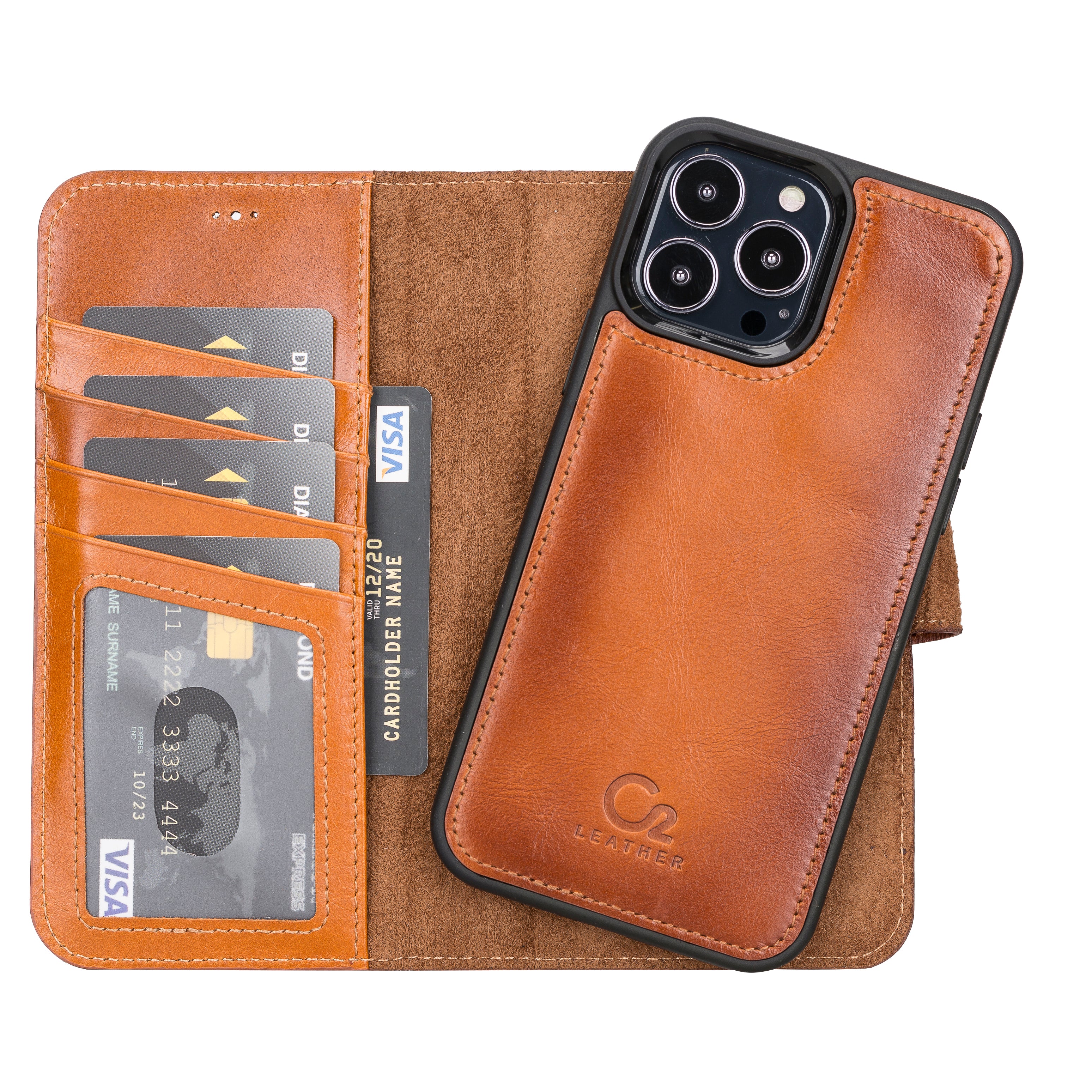 Tan Leather iPhone 13 Pro Max Wallet Case - O2 Leather