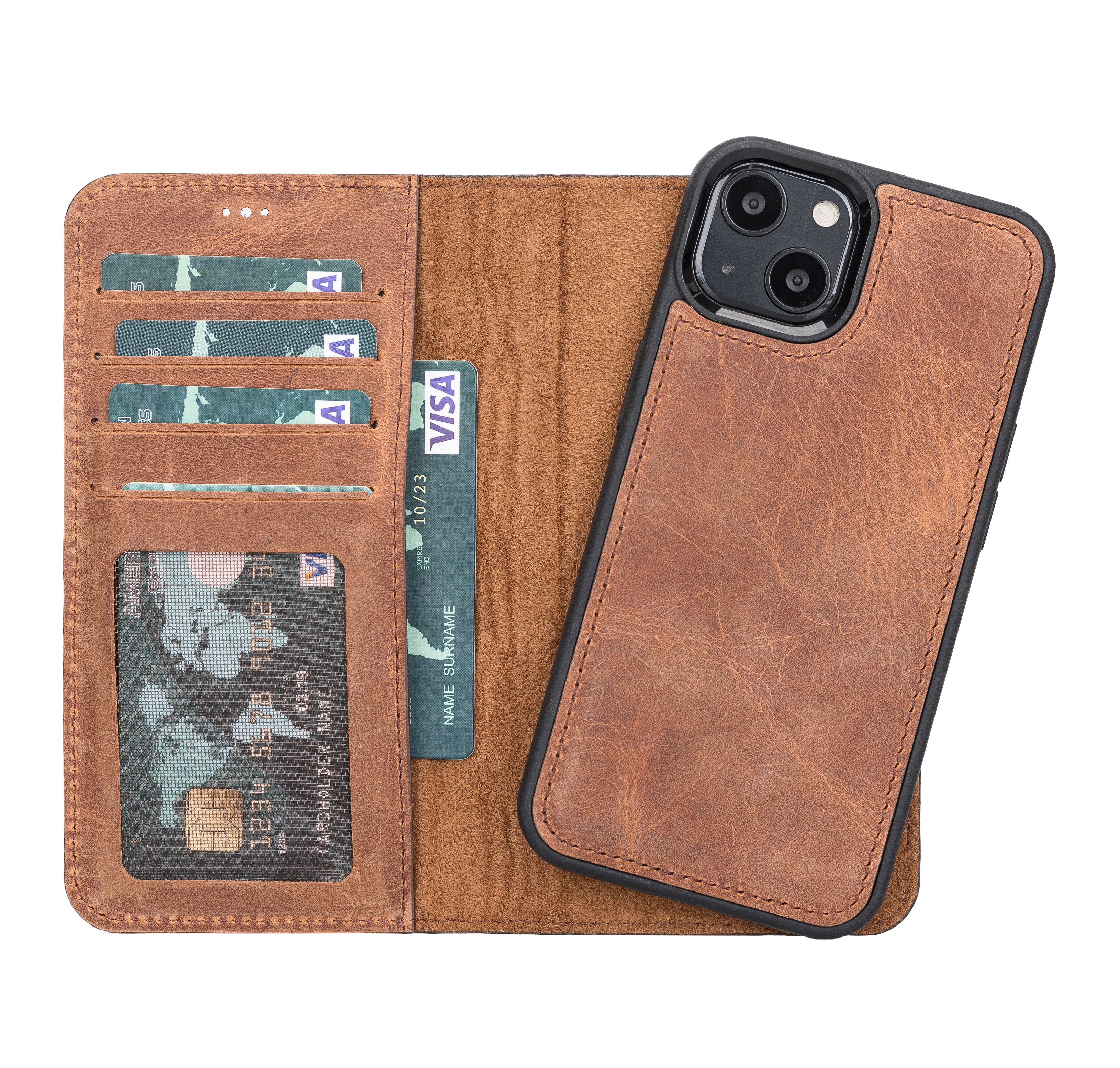 Antic Brown Leather iPhone 13 Pro Wallet Case - O2 Leather