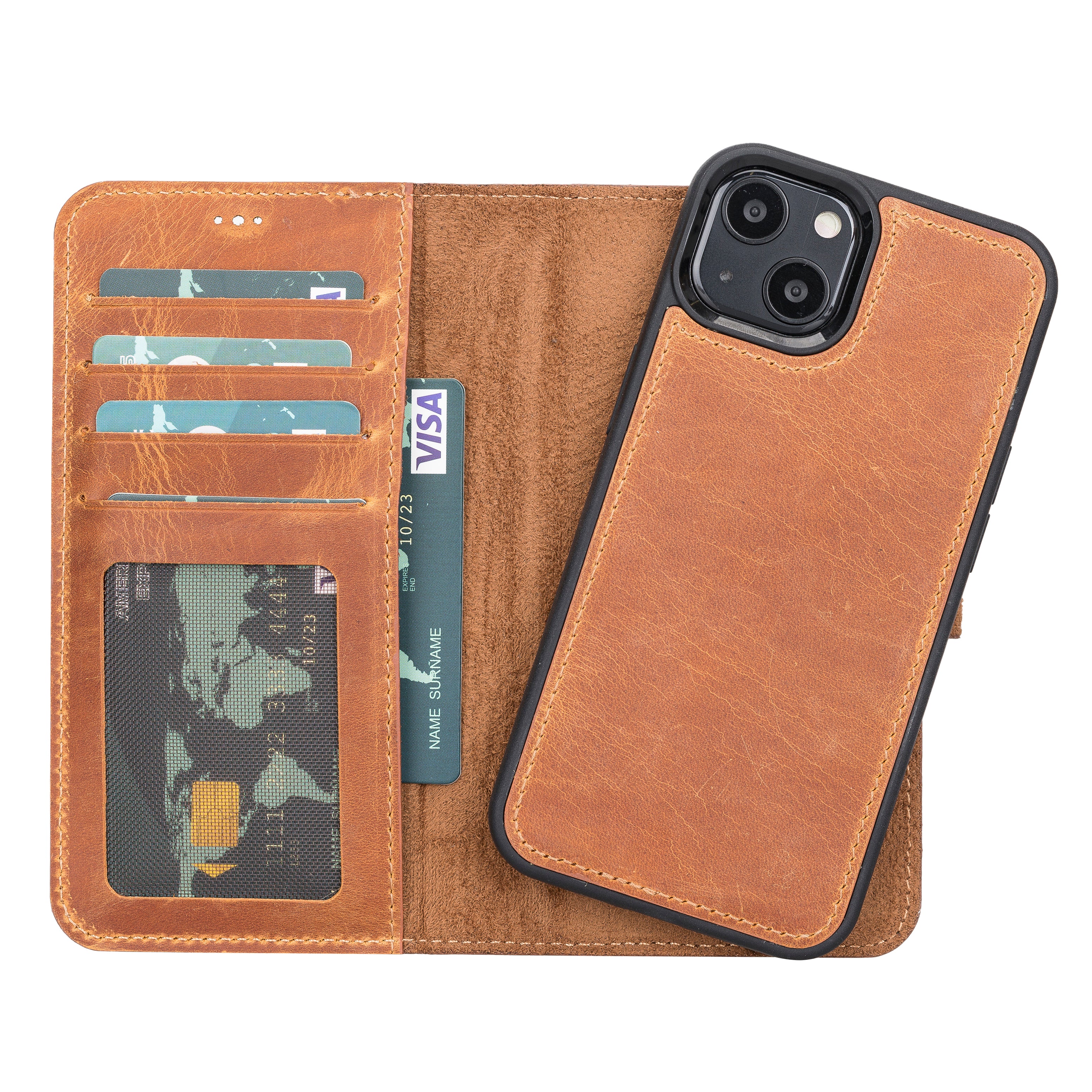 Camel Brown Leather Magnetic Case for iPhone 13 (6.1")