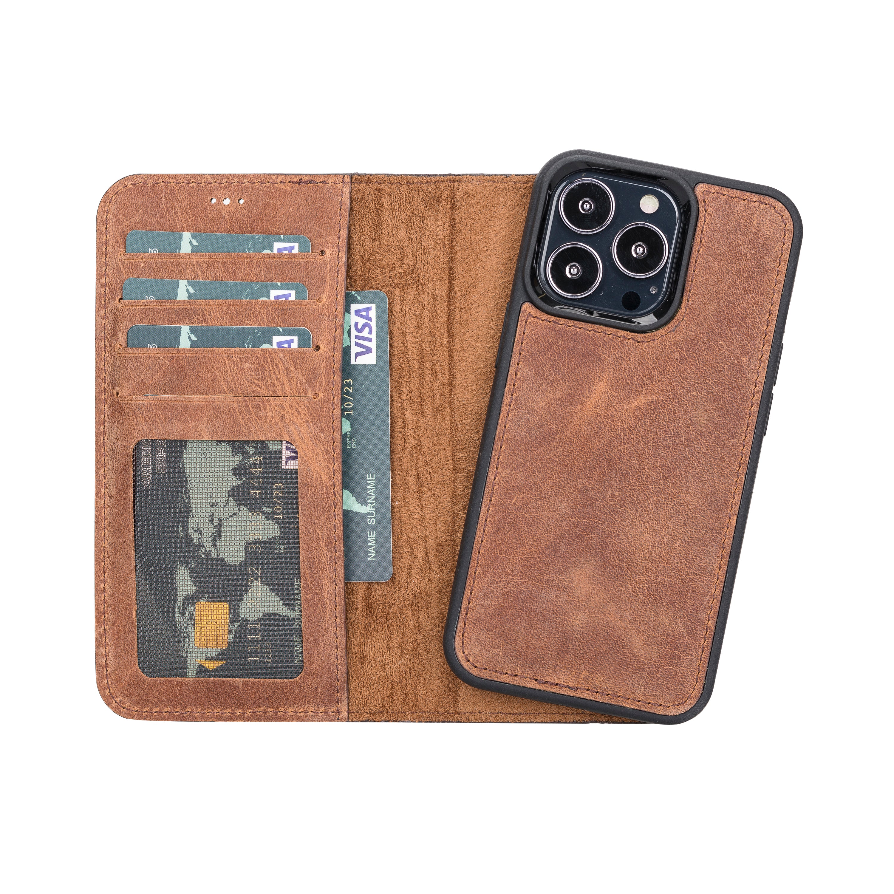 Antic Brown Leather Magnetic Case for iPhone 14 Pro (6.1")