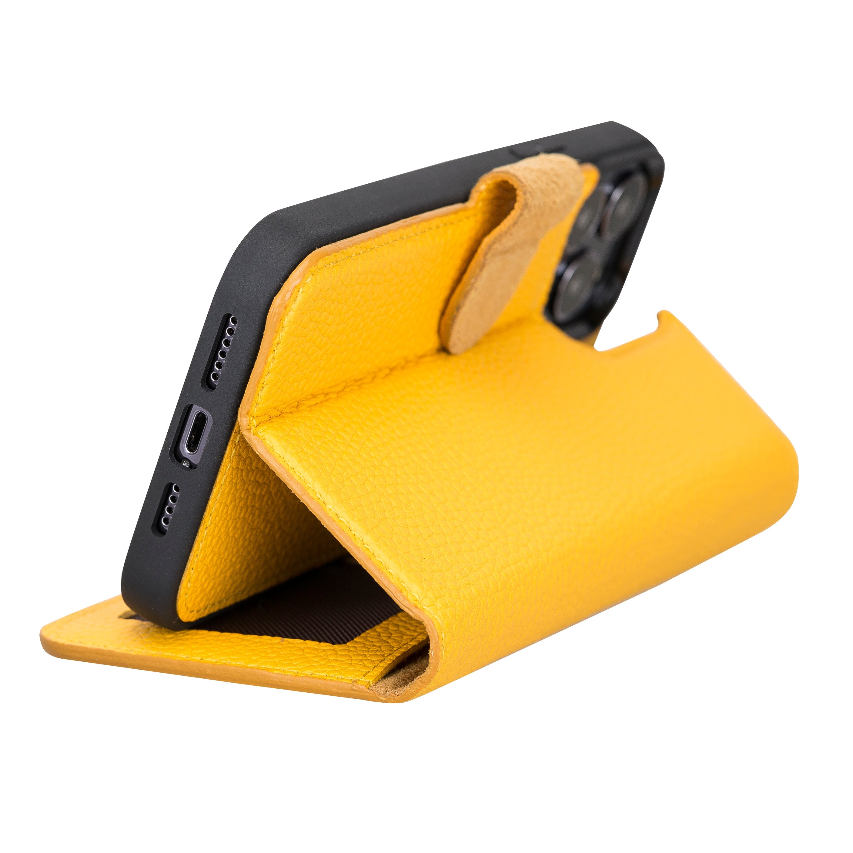 Yellow Leather Magnetic Case for iPhone 13 Pro (6.1")