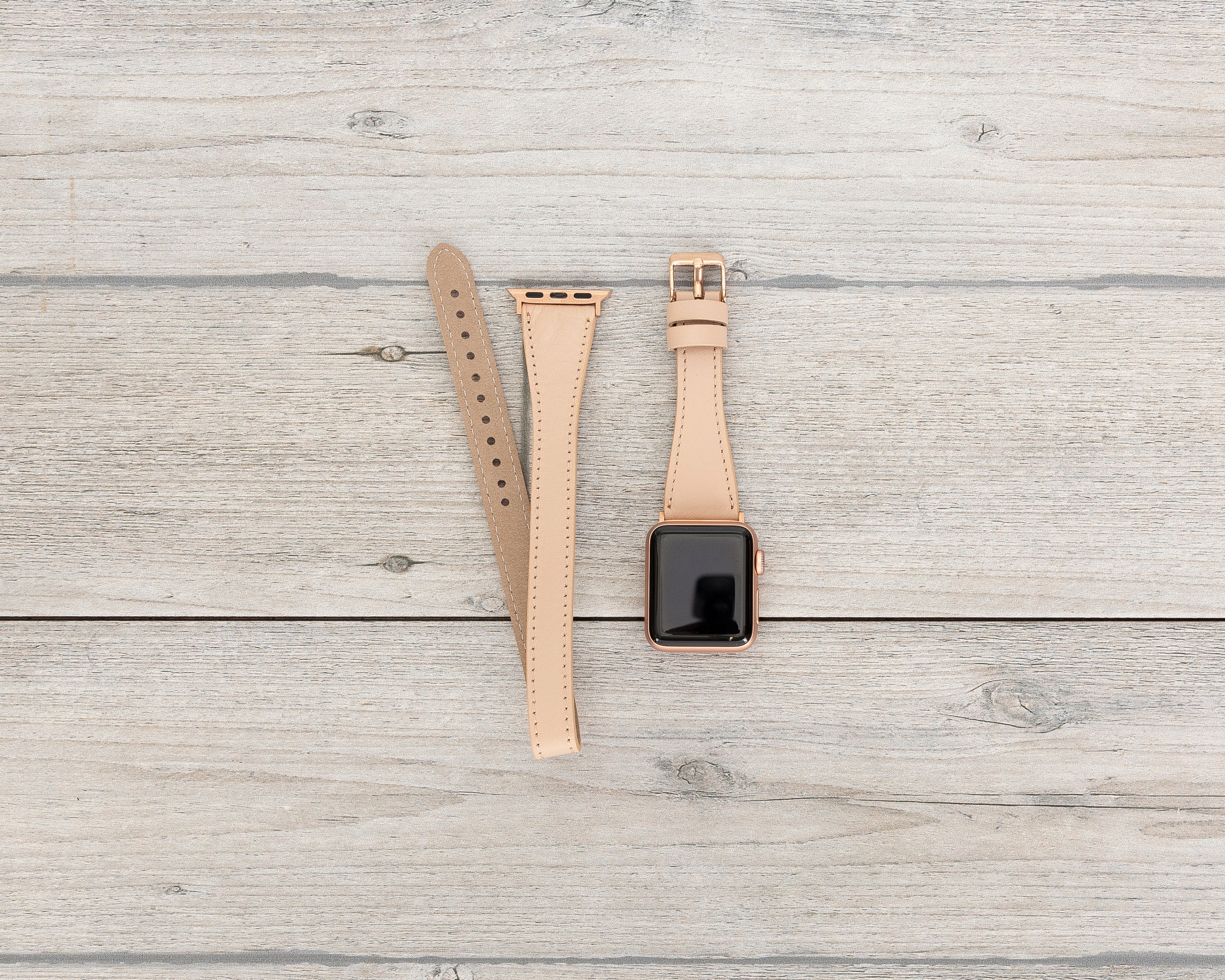 Nude Leather Double Tour Slim Apple Watch Band