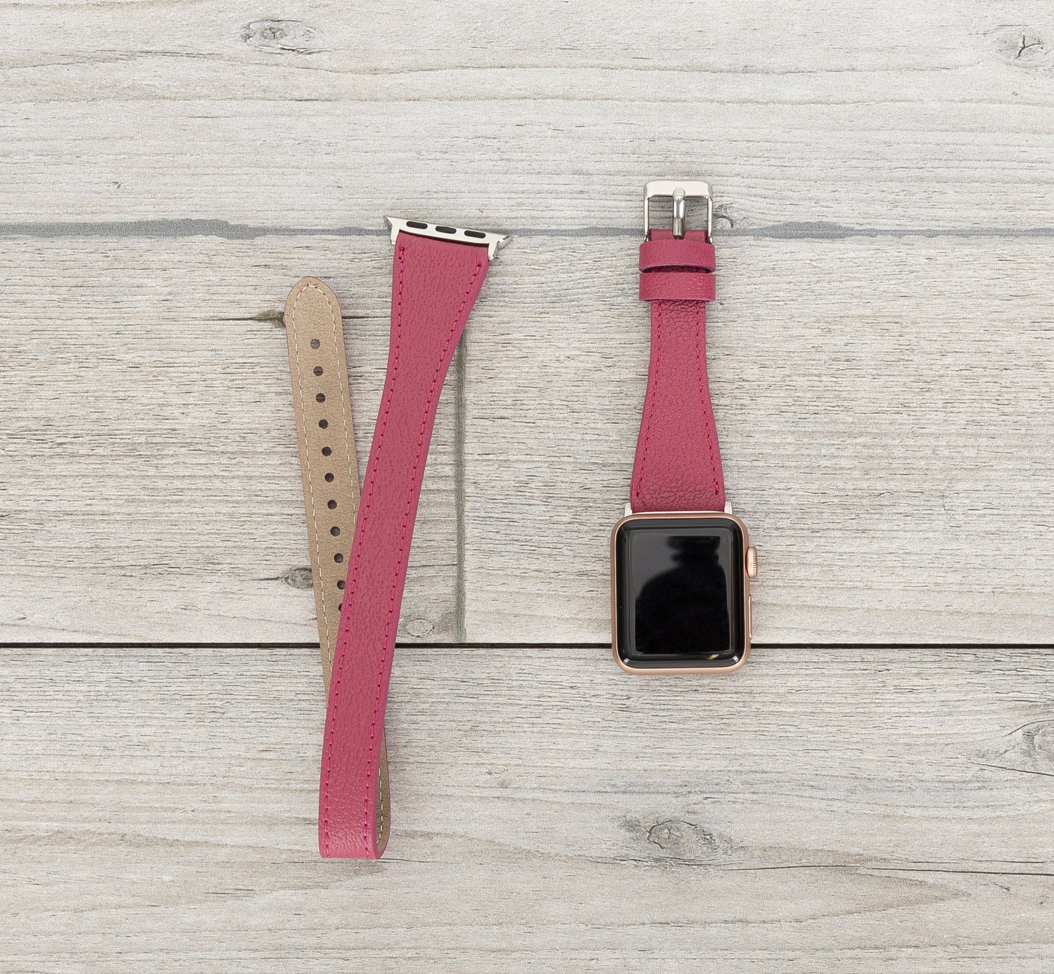 Fuchsia Leather Double Tour Slim Apple Watch Band