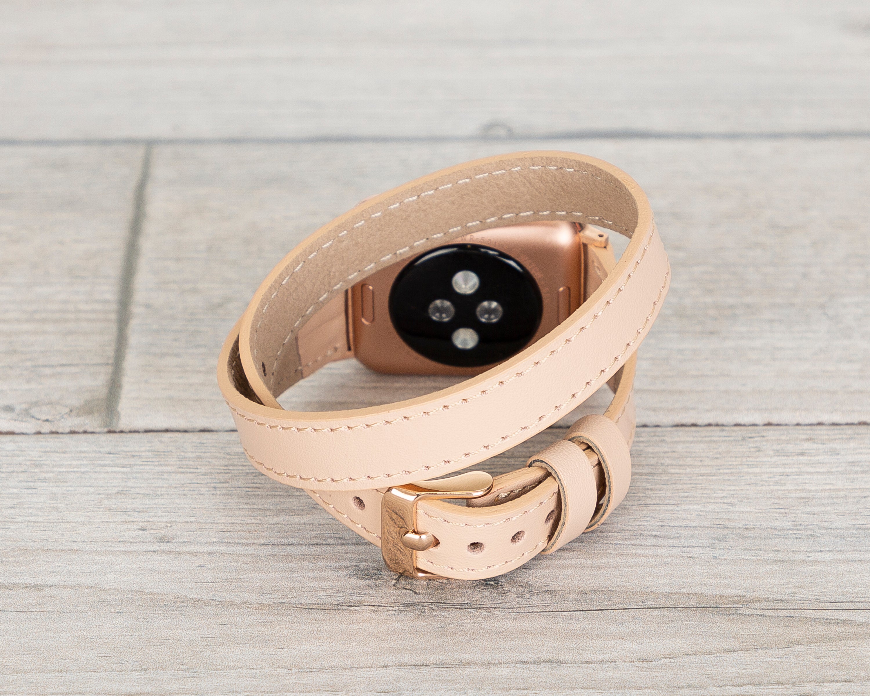 Nude Leather Double Tour Slim Apple Watch Band