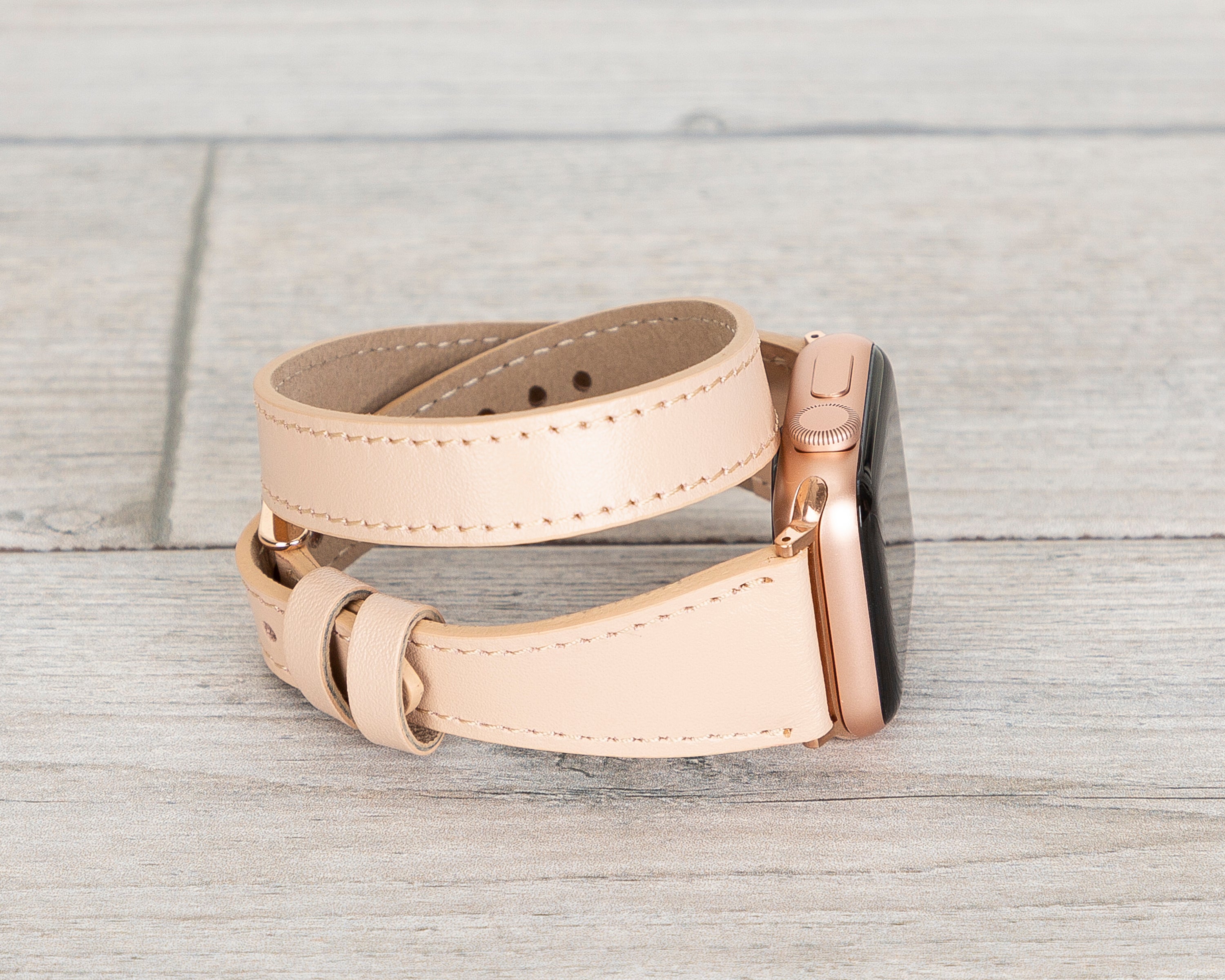 Nude Leather Double Tour Slim Apple Watch Band