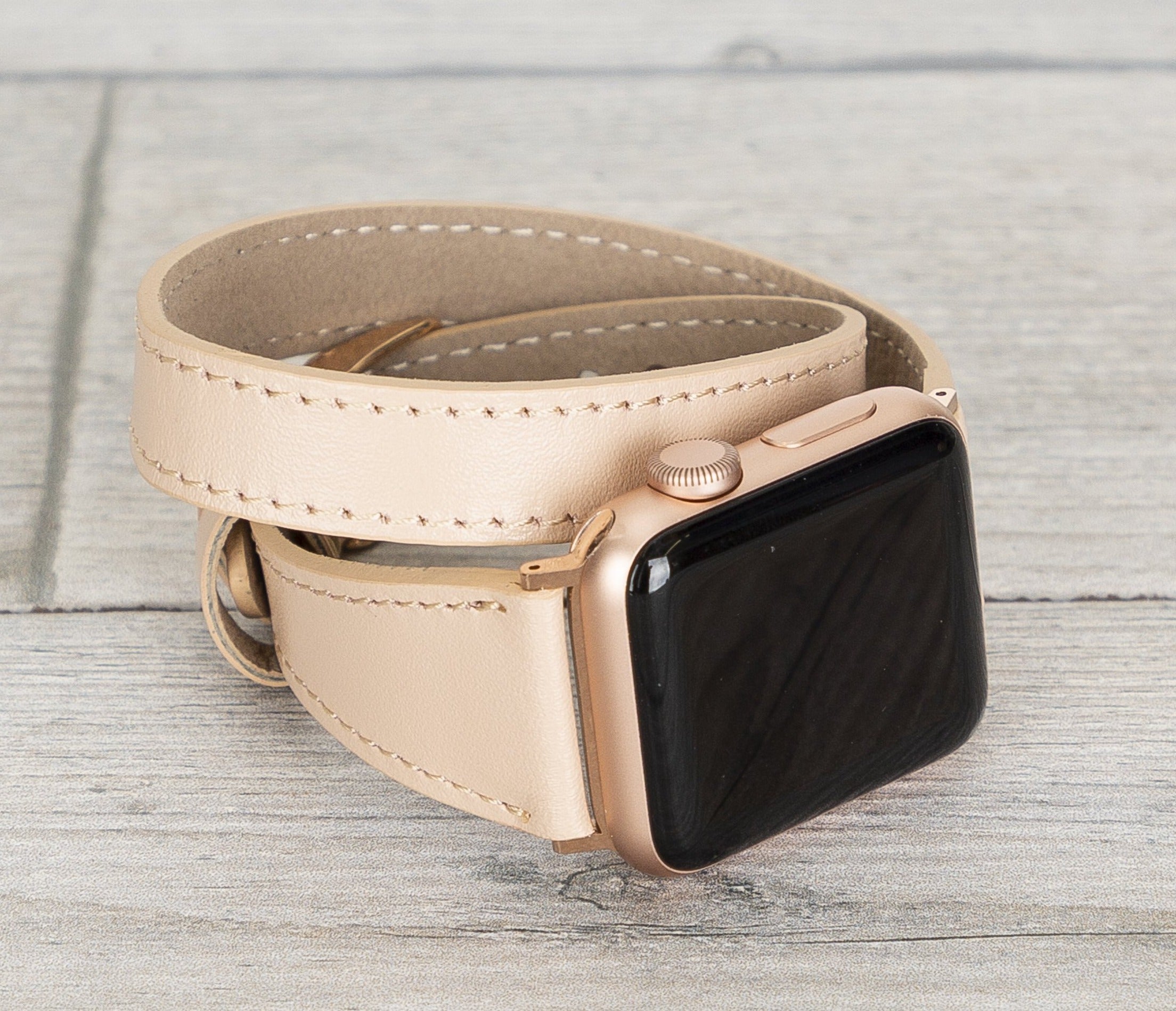 Nude Leather Double Tour Slim Apple Watch Band