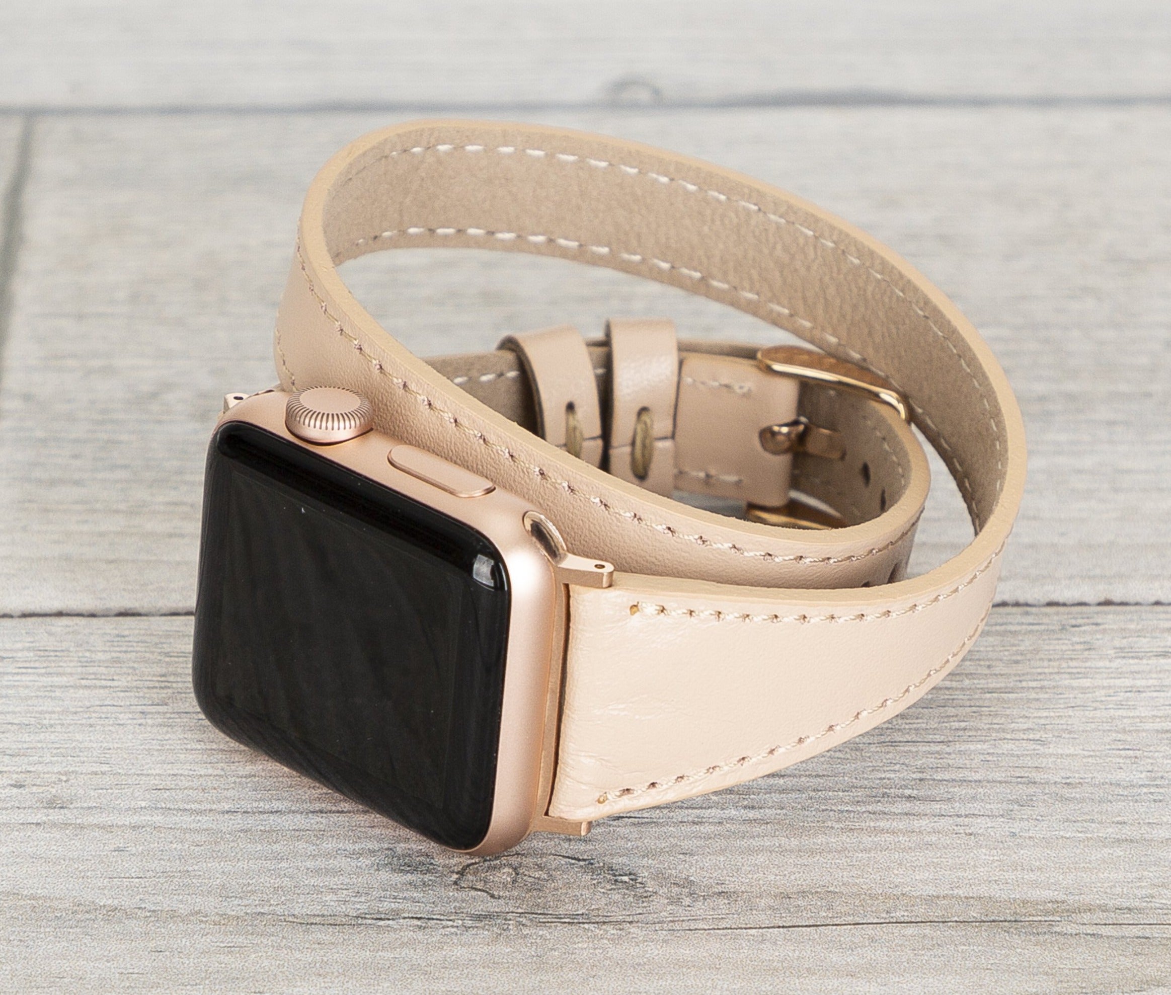 Nude Leather Double Tour Slim Apple Watch Band