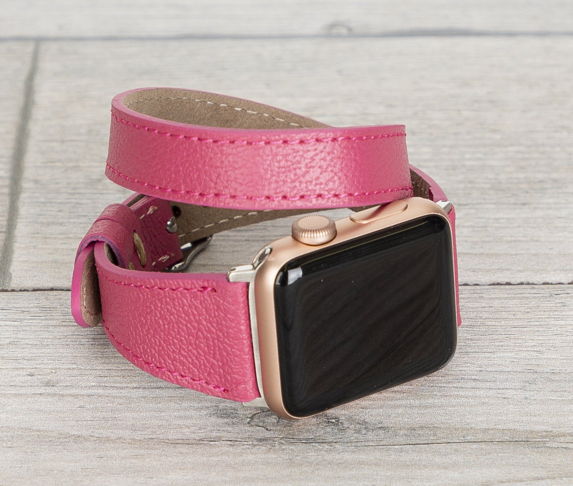 Fuchsia Leather Double Tour Slim Apple Watch Band