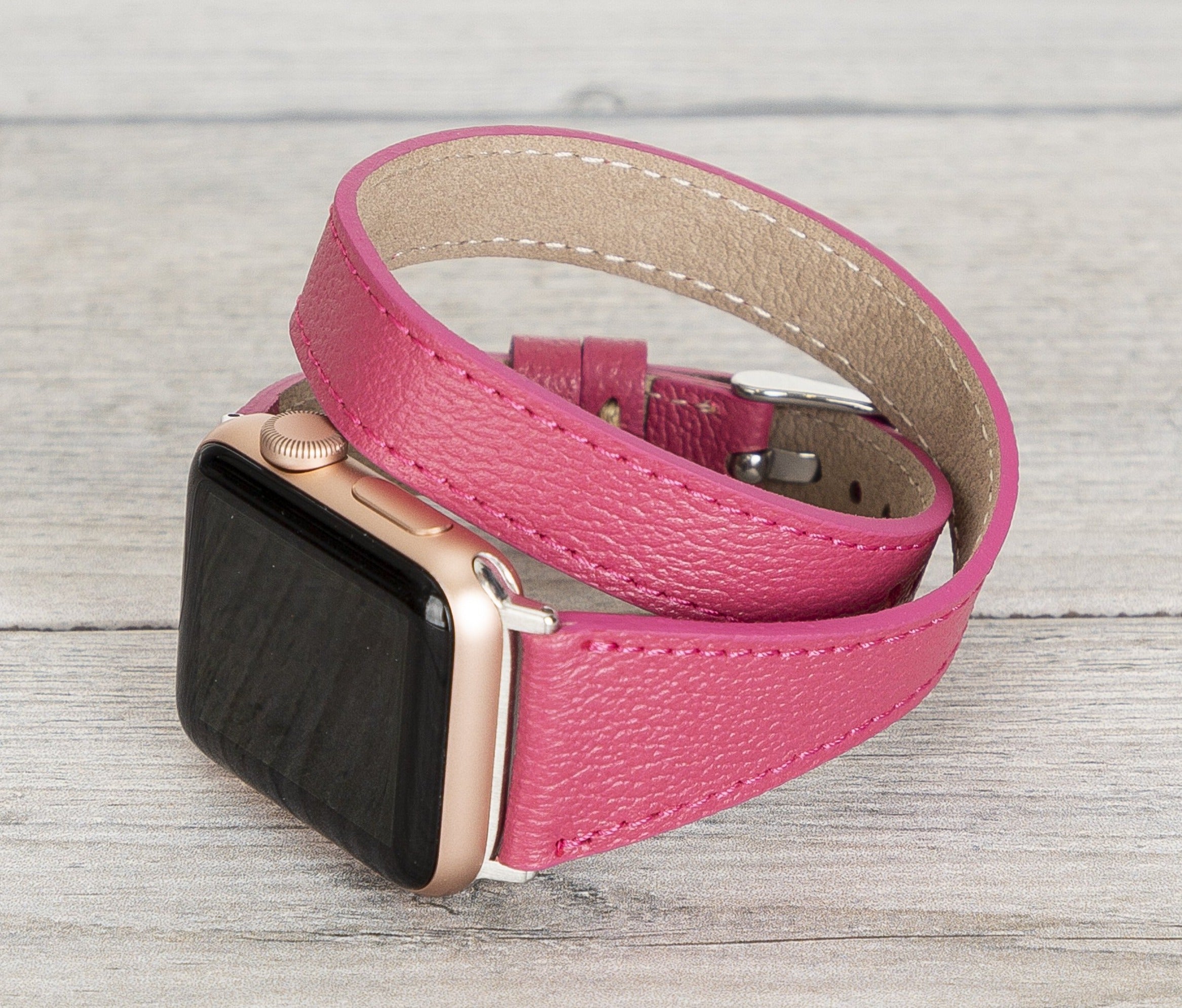 Fuchsia Leather Double Tour Slim Apple Watch Band