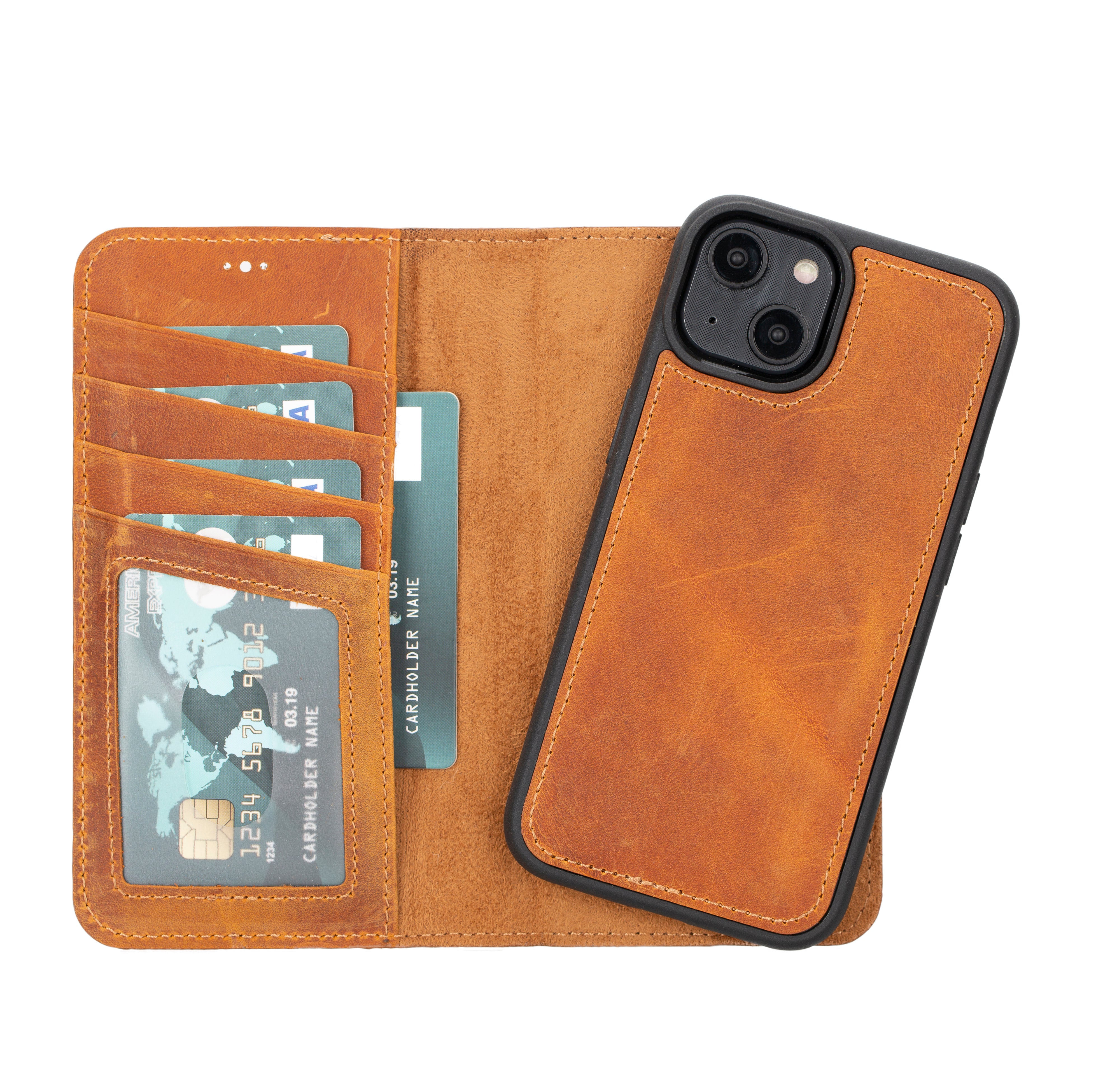 Camel Brown Leather Magnetic Case for iPhone 14 (6.1")