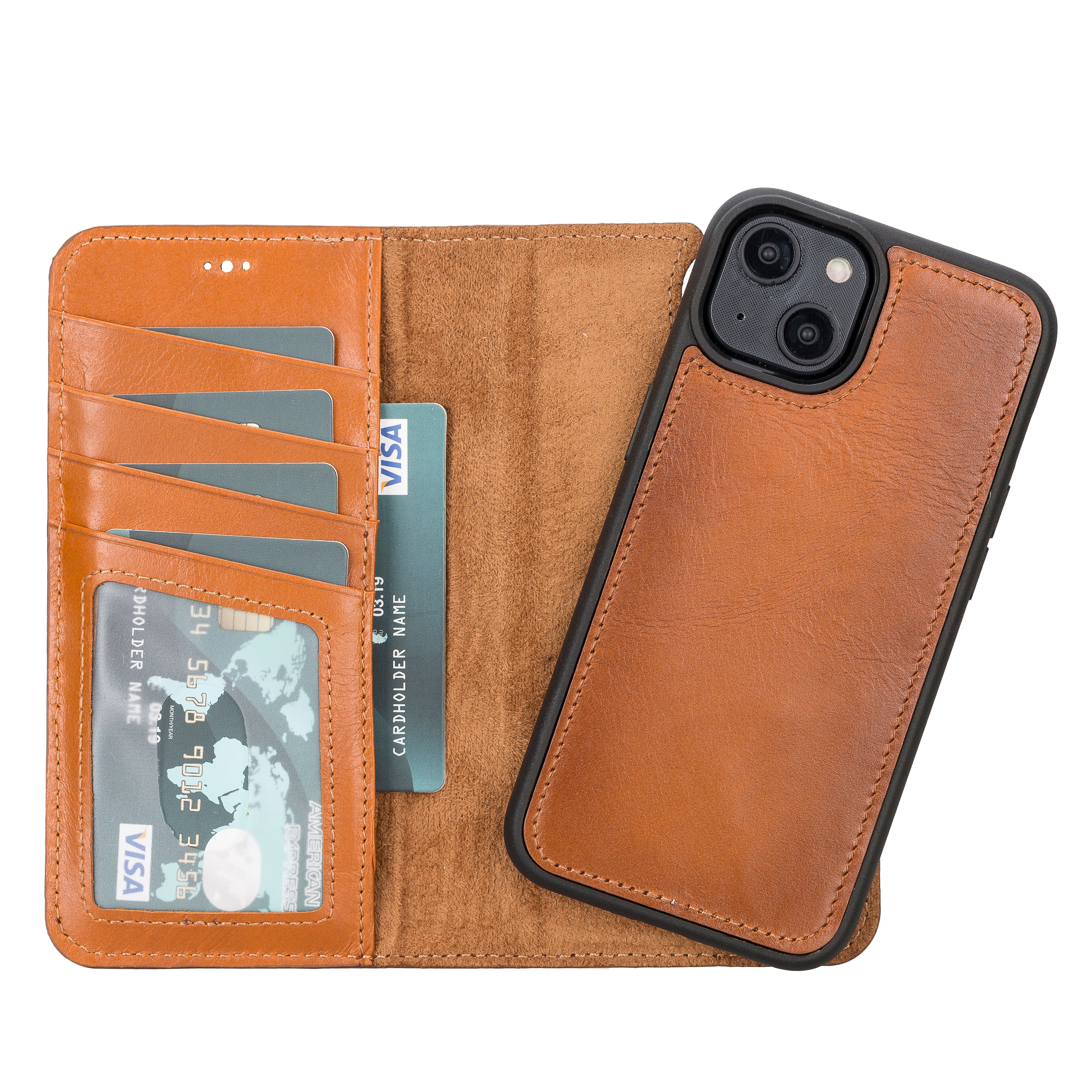 Burnished Tan Leather Magnetic Wallet Case for iPhone 14 (6.1")