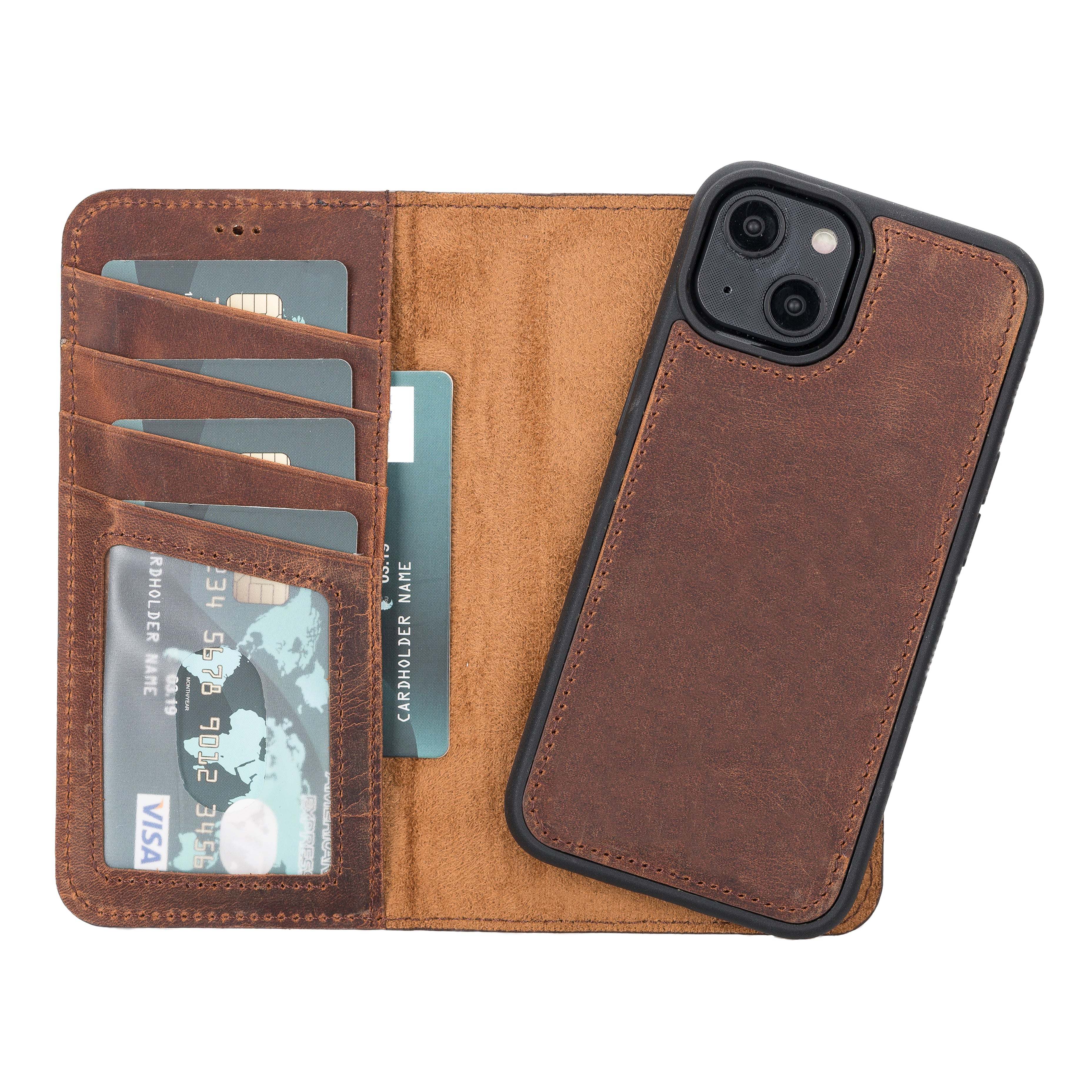 Antic Brown Leather Magnetic Case for iPhone 14 (6.1")