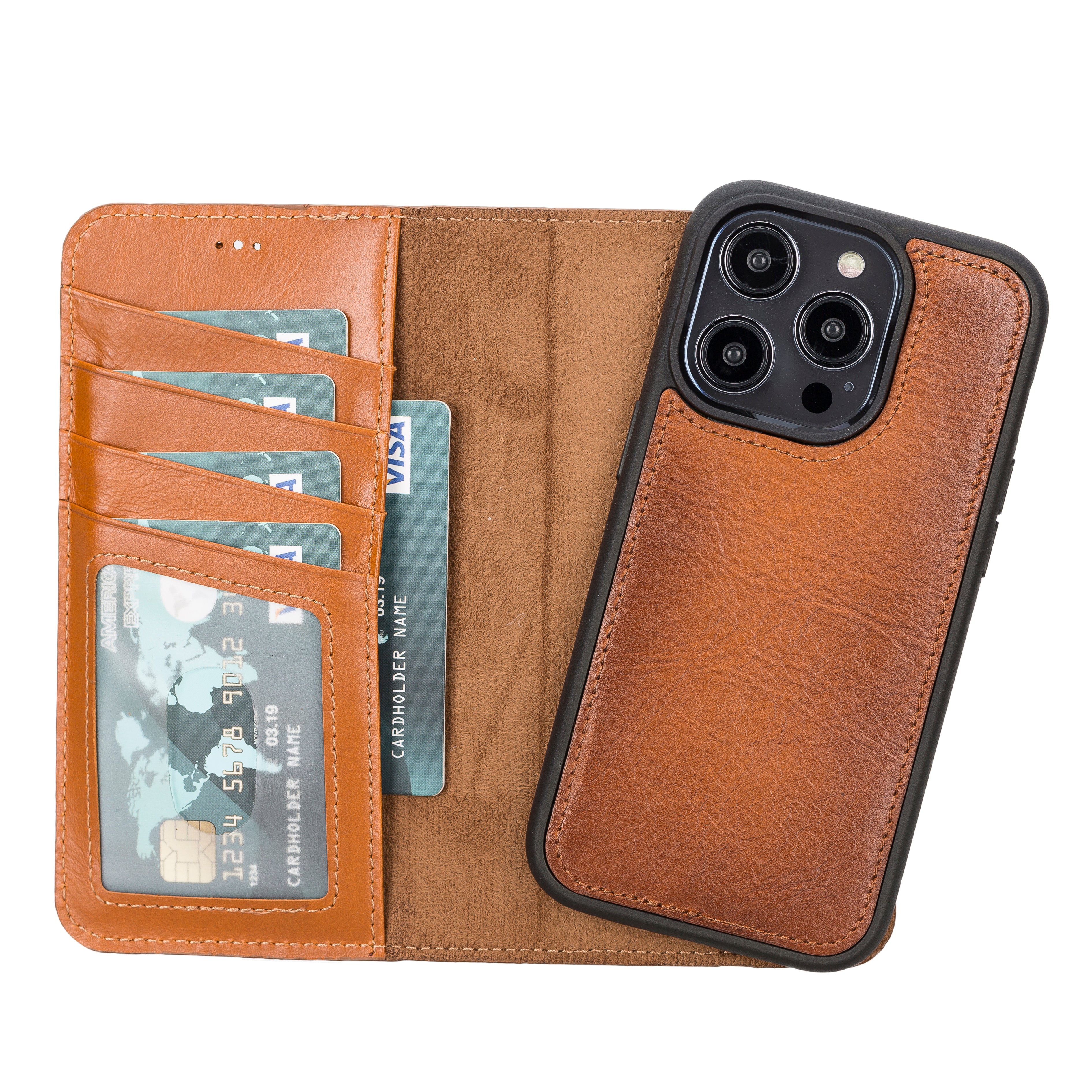 Burnished Tan Leather Magnetic Wallet Case for iPhone 14 PRO (6.1")