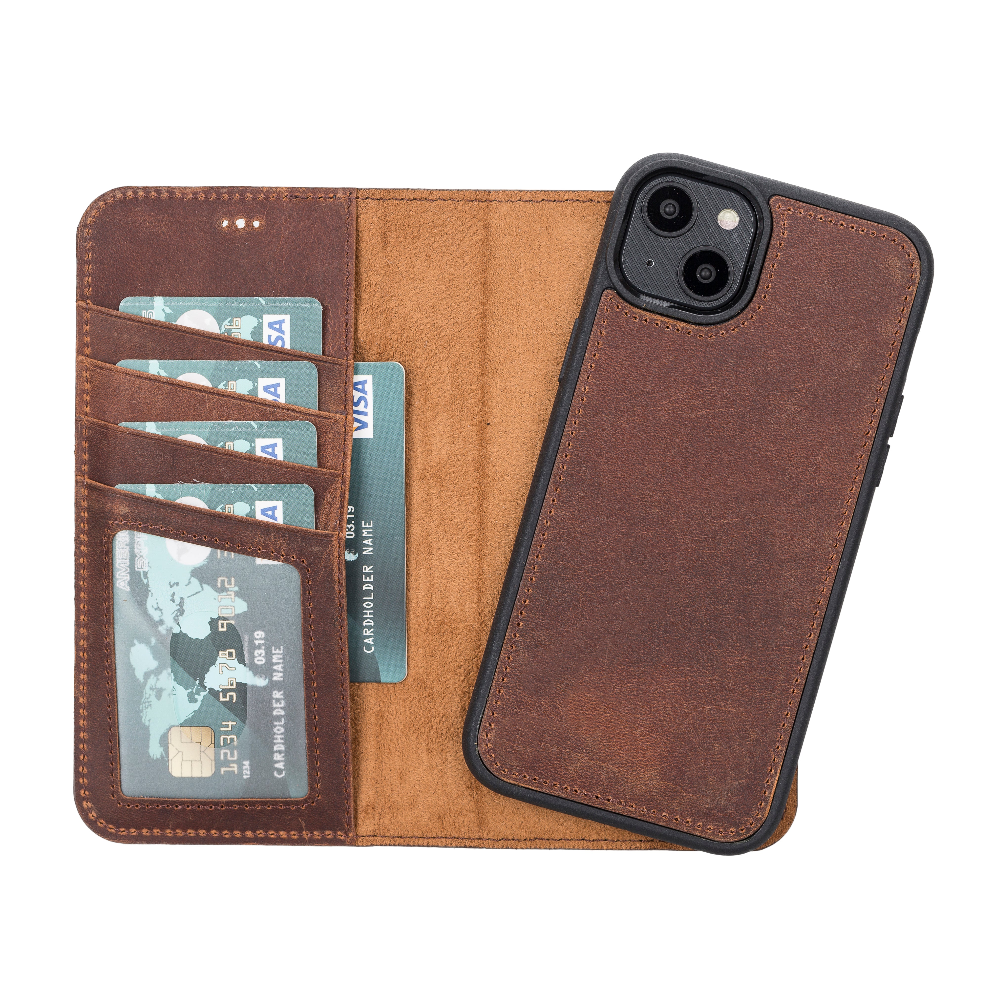 Antic Brown Leather Magnetic Case for iPhone 14 PLUS (6.7")