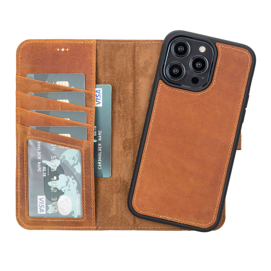 Camel Brown Leather Magnetic Case for iPhone 14 Pro Max (6.7")