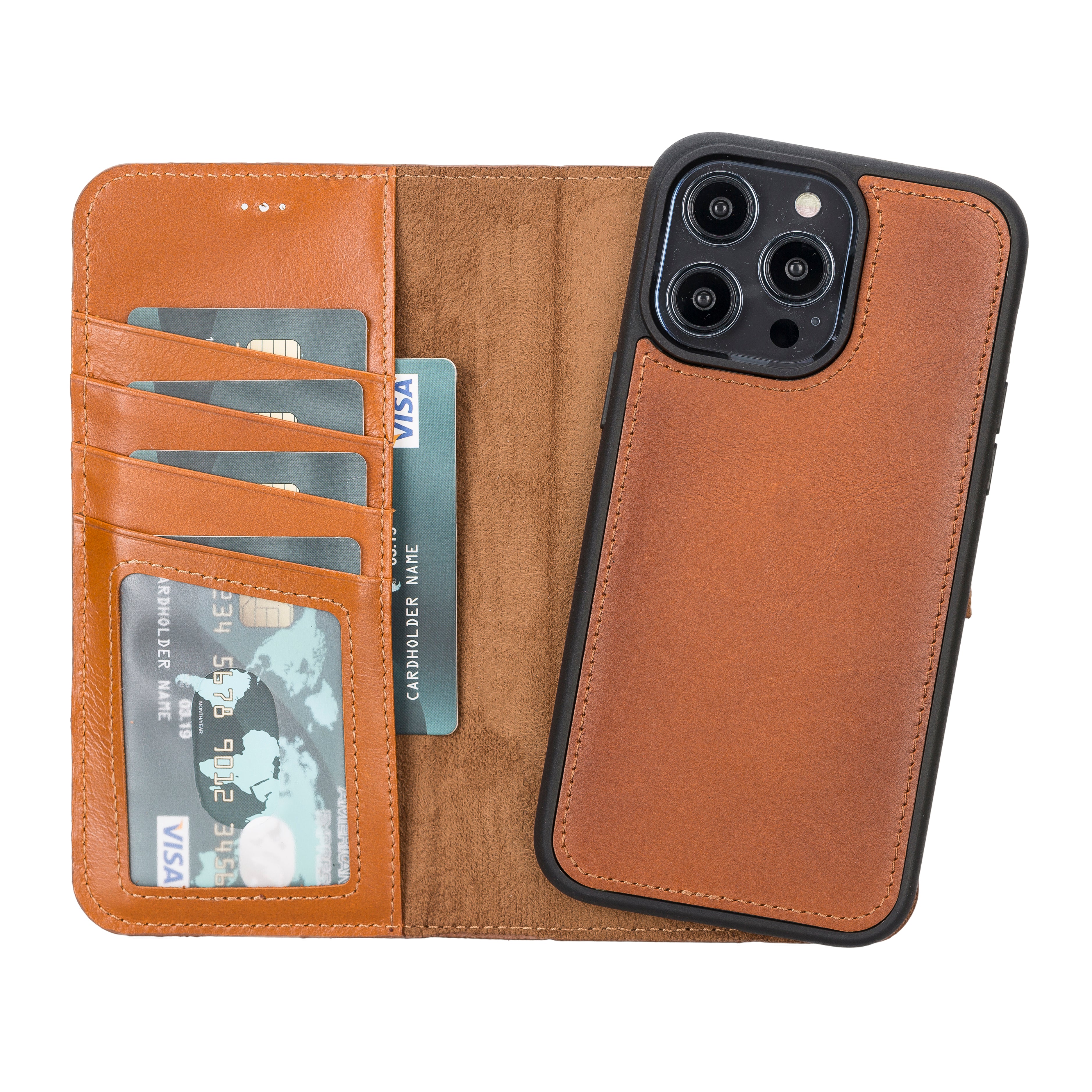 Burnished Tan Leather Magnetic Wallet Case for iPhone 14 Pro MAX (6.7")