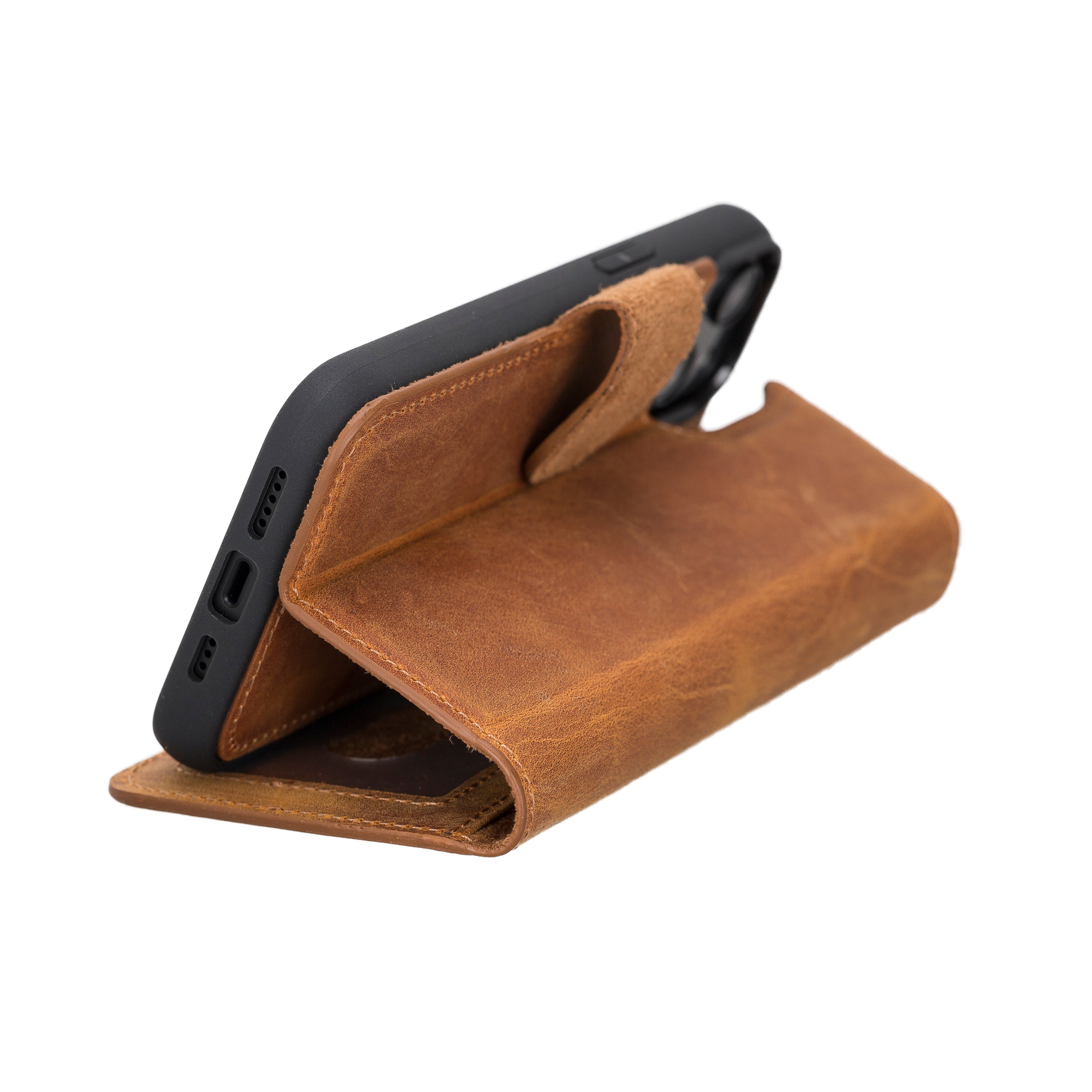 Camel Brown Leather Magnetic Case for iPhone 14 (6.1")