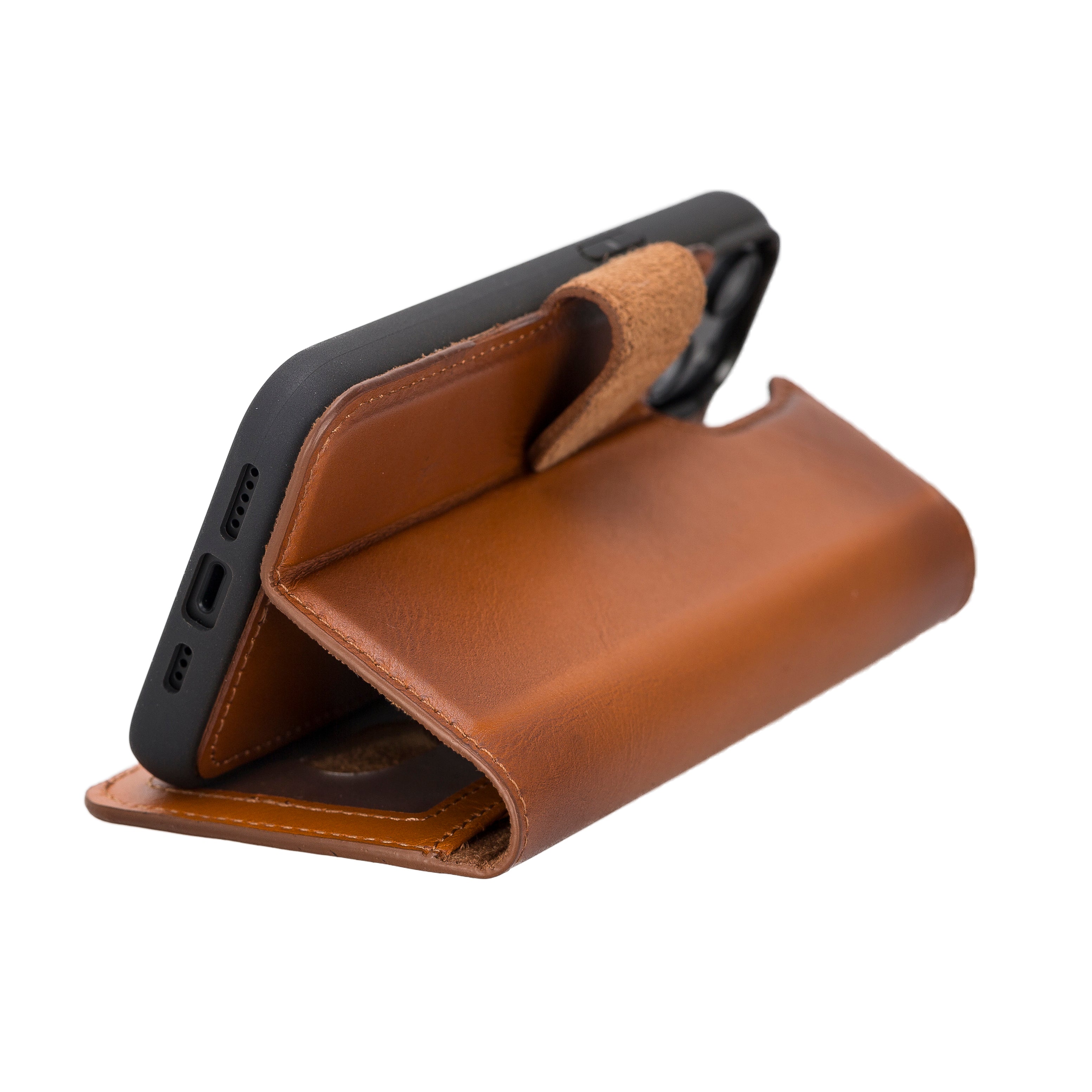 Burnished Tan Leather Magnetic Wallet Case for iPhone 14 (6.1")