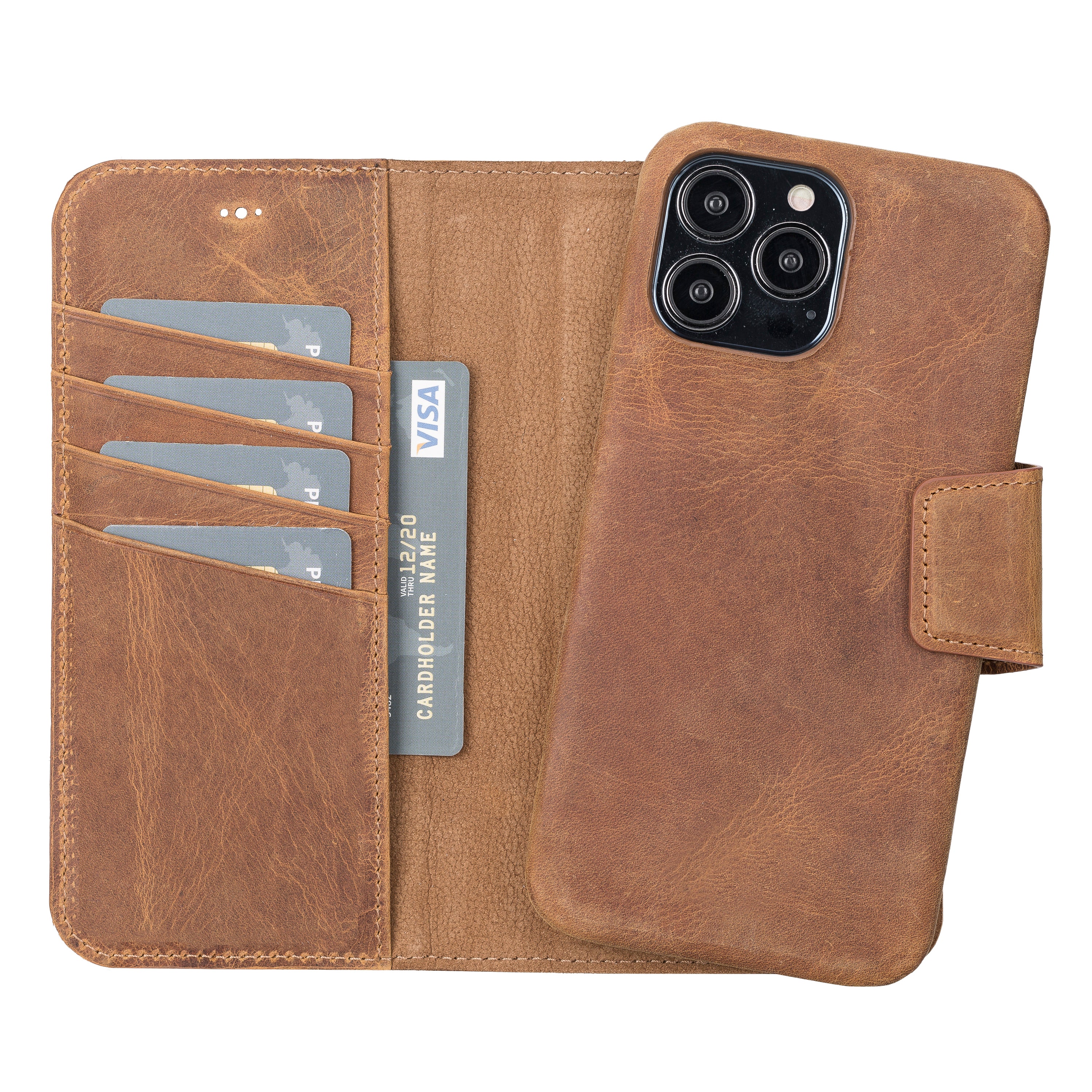 Antic Brown Leather Magnetic Wallet Case for iPhone 14 Pro MAX (6.7"), Prestige