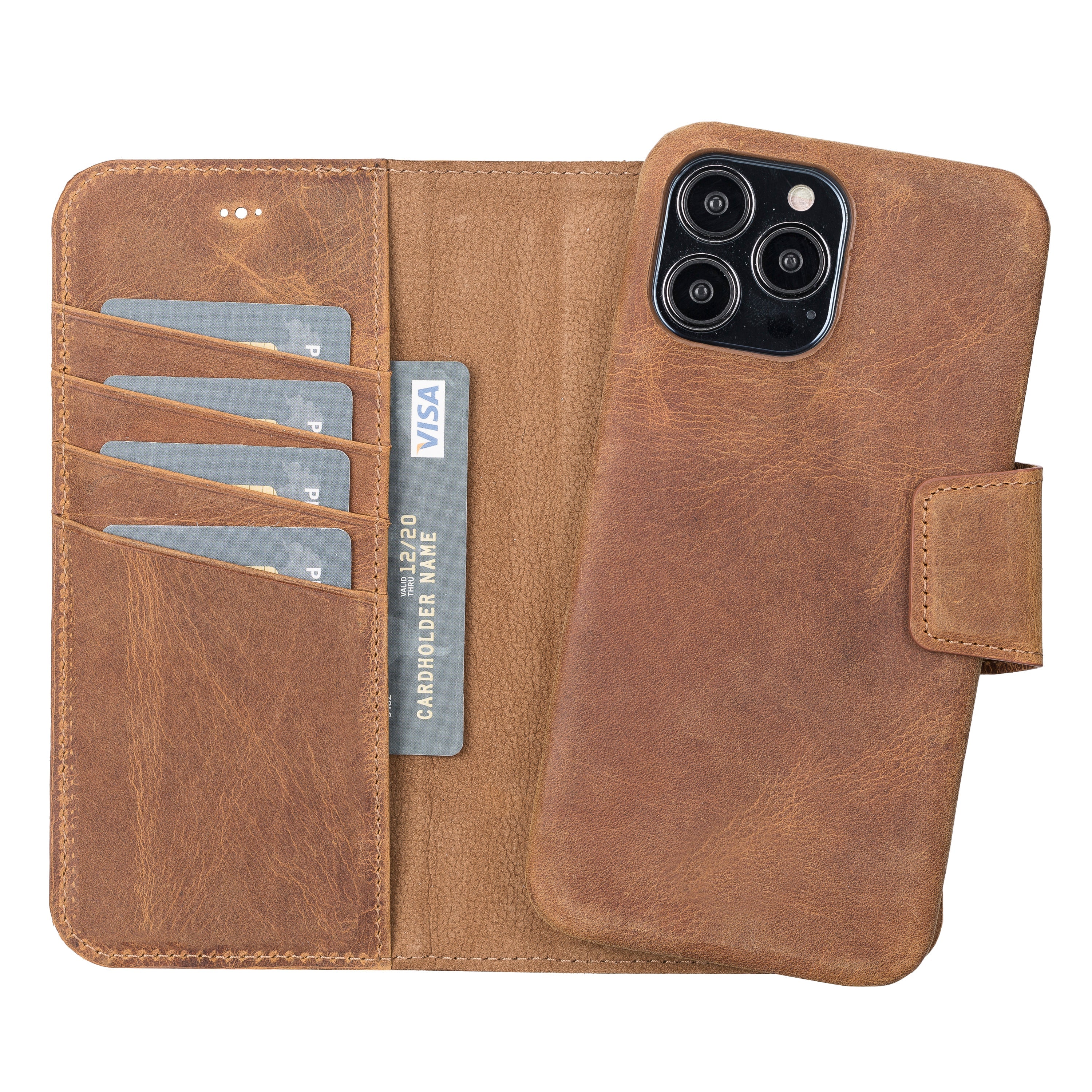 Antic Brown Leather Magnetic Wallet Case for iPhone 14 Pro (6.1"), Prestige