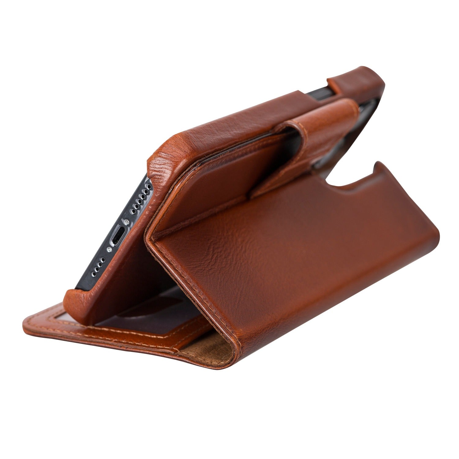 Burnished Tan Leather Magnetic Wallet Case for iPhone 14 (6.1"), Prestige