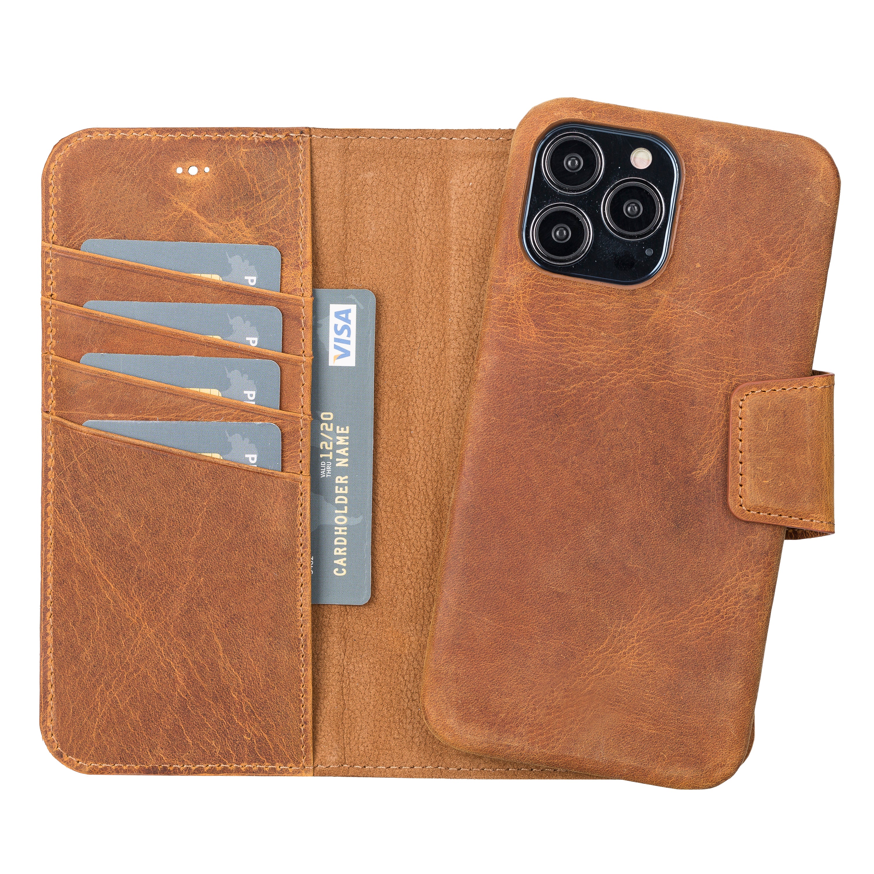 Camel Brown Leather Magnetic Wallet Case for iPhone 14 PRO (6.1"), Prestige