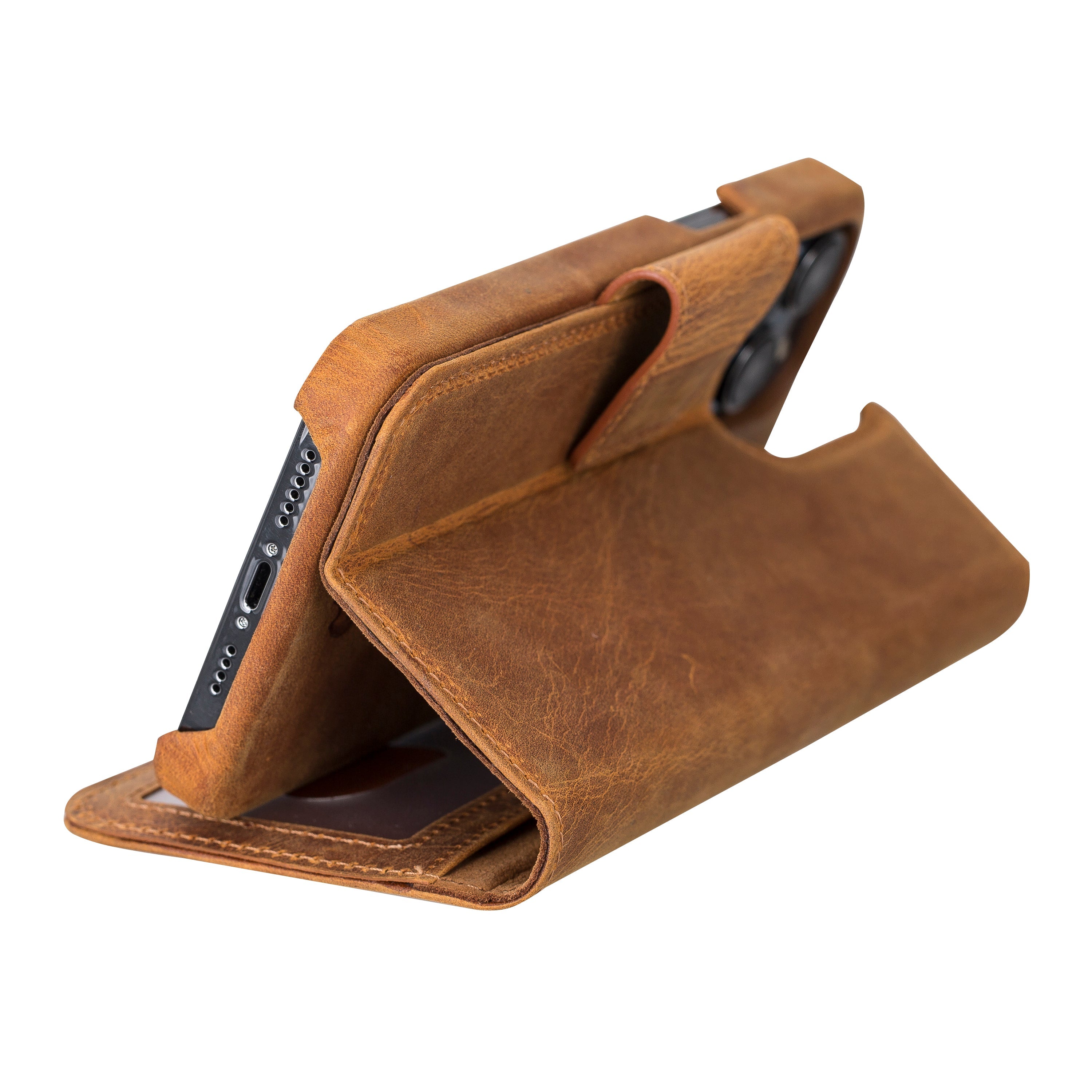 Camel Brown Leather Magnetic Wallet Case for iPhone 14 Pro MAX (6.7"), Prestige