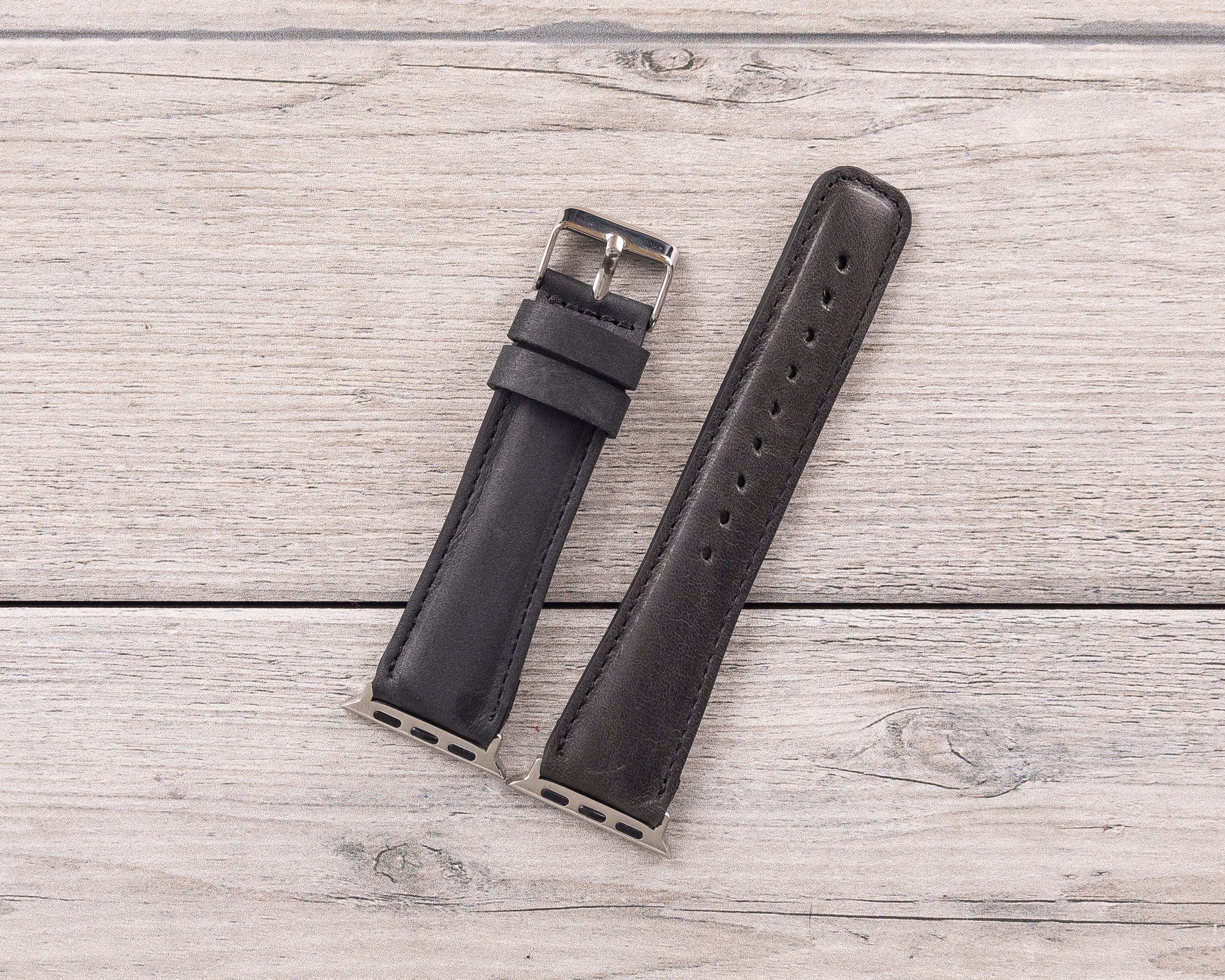 Dark Gray Leather Classic Apple Watch Band