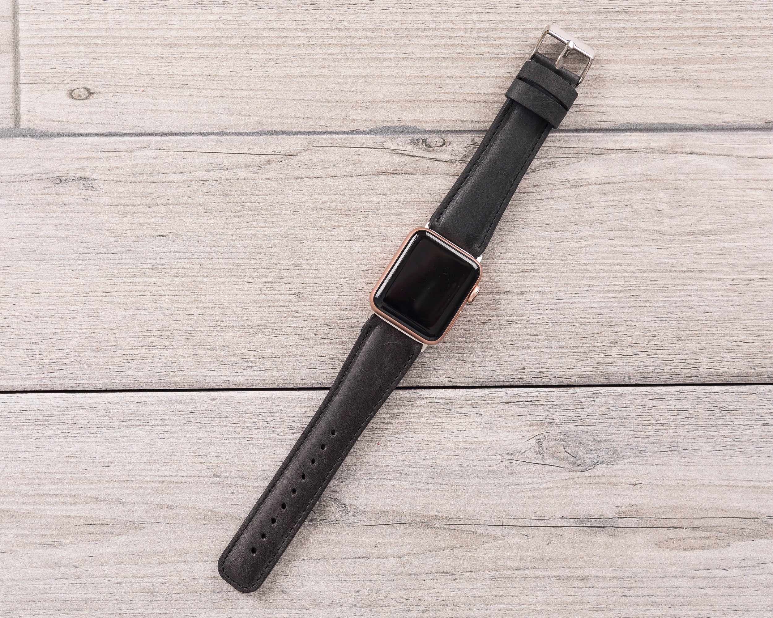 Dark Gray Leather Classic Apple Watch Band