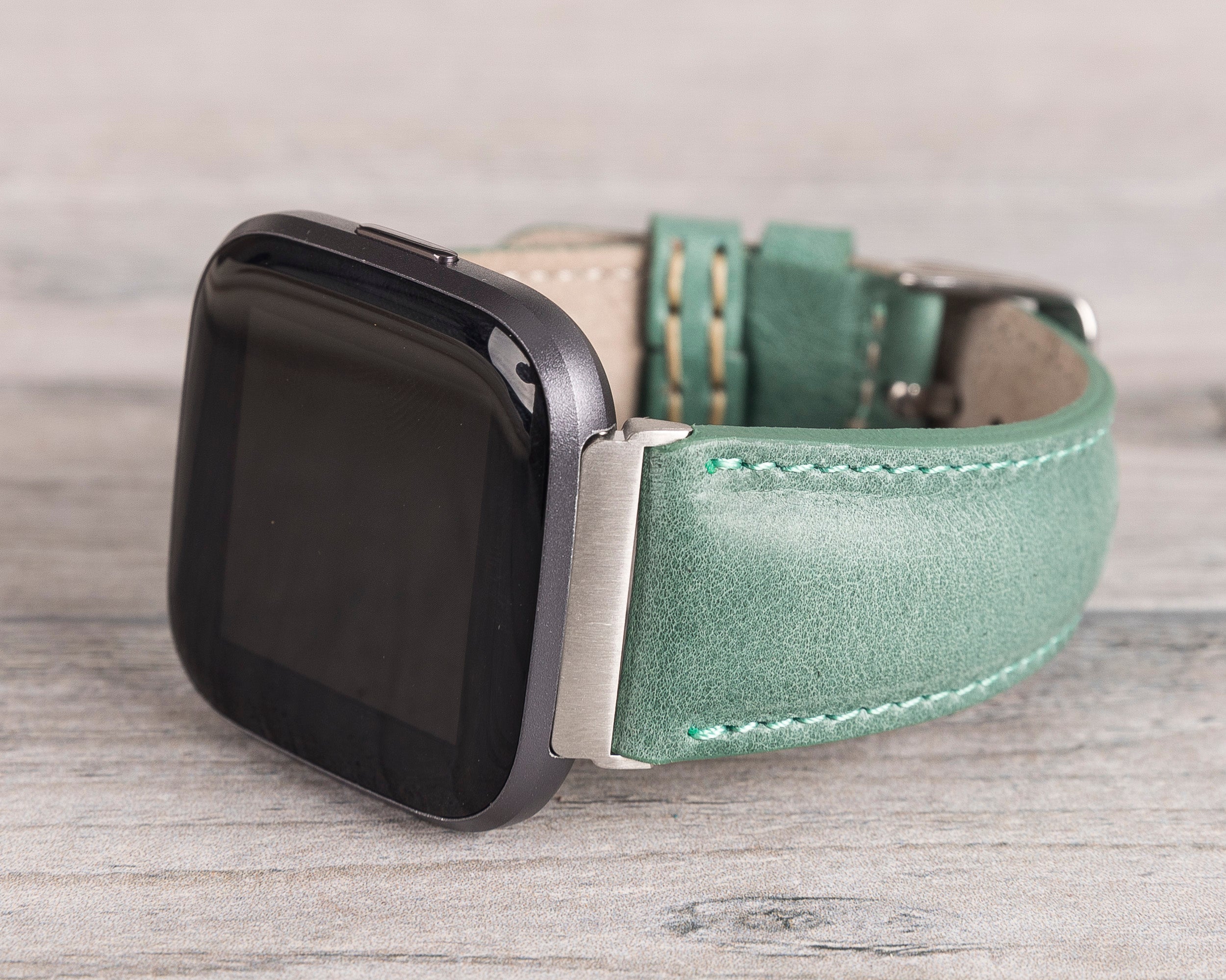 Sea Green Leather Classic Fitbit Watch Band