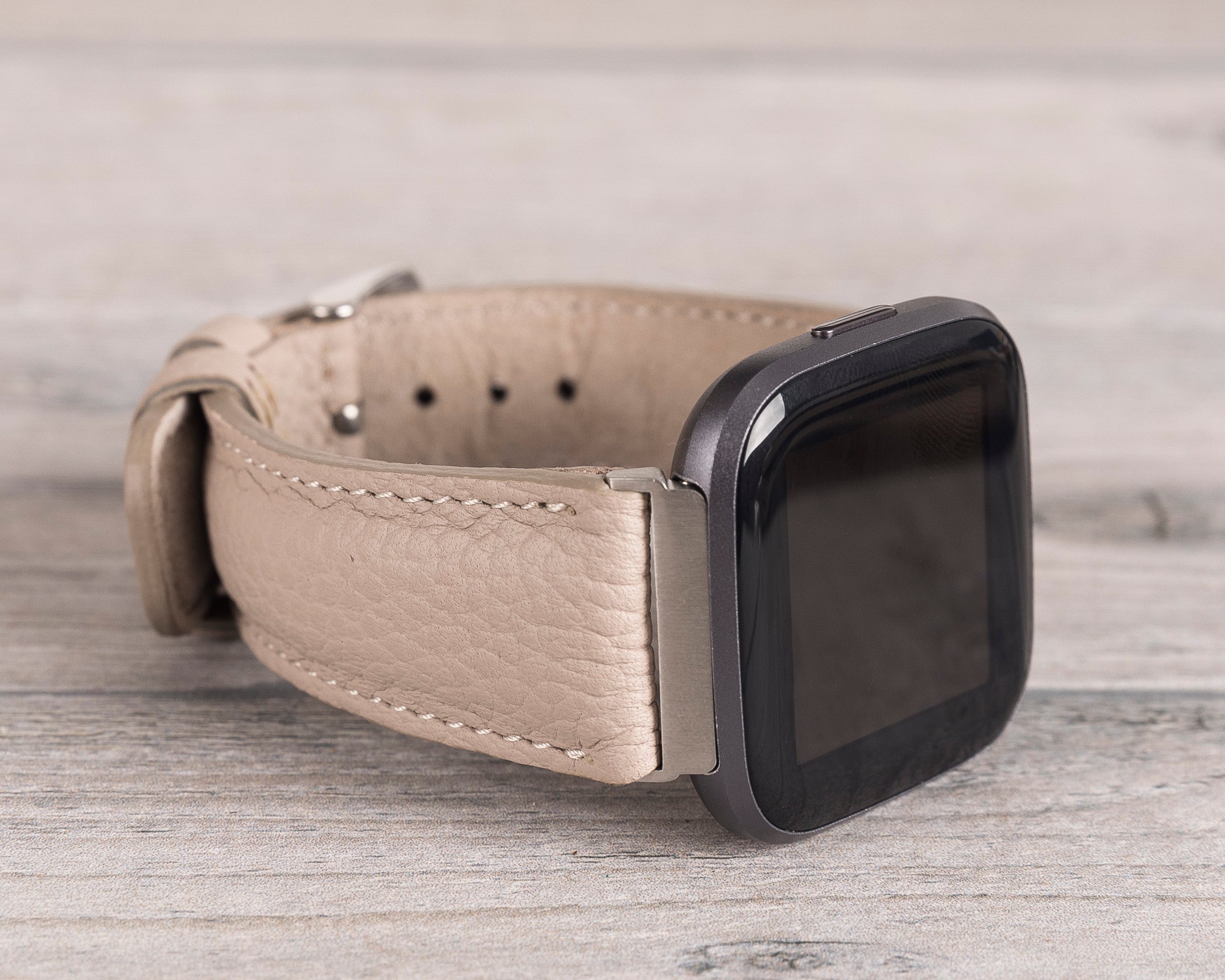 Beige Leather Classic Fitbit Watch Band