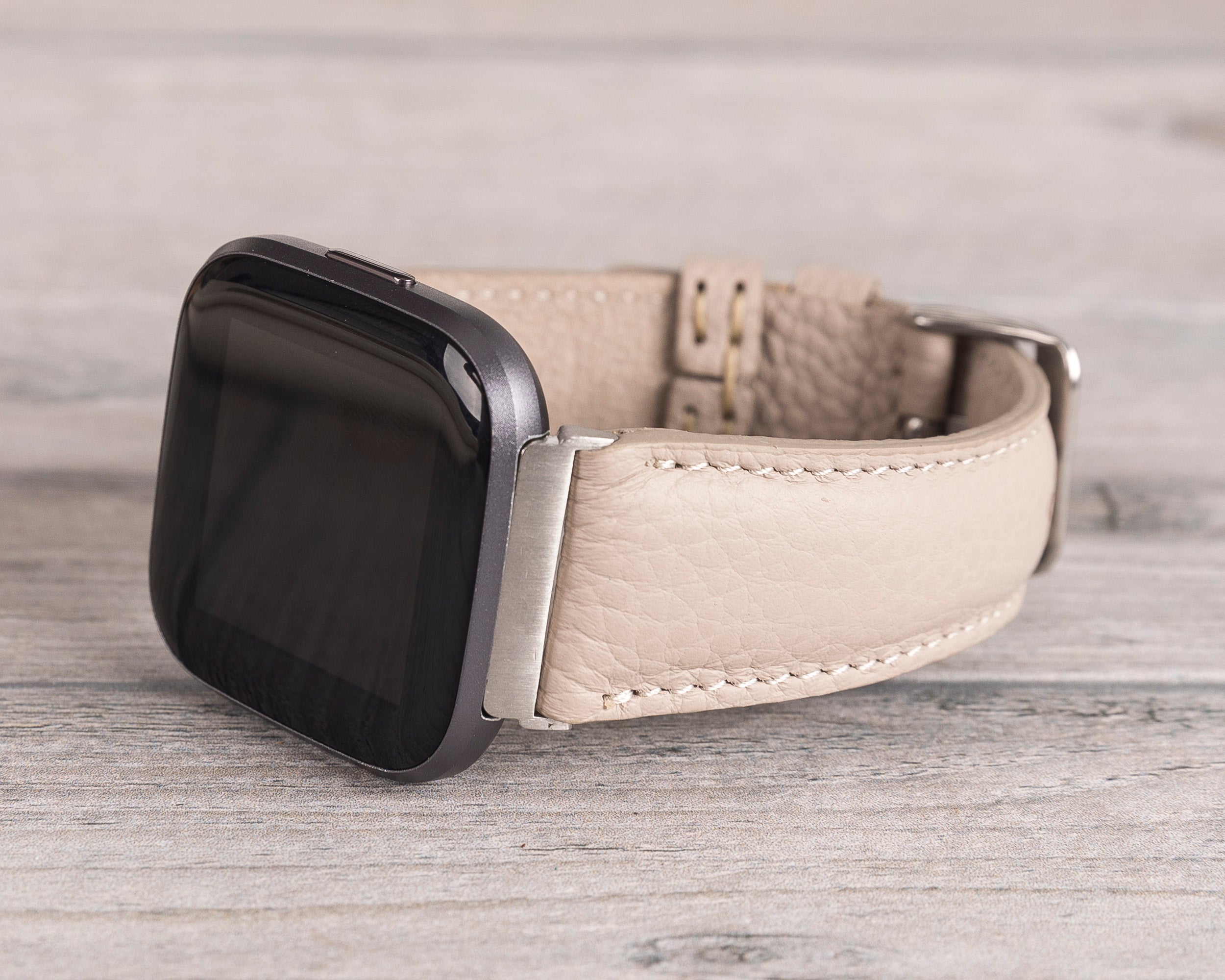 Beige Leather Classic Fitbit Watch Band