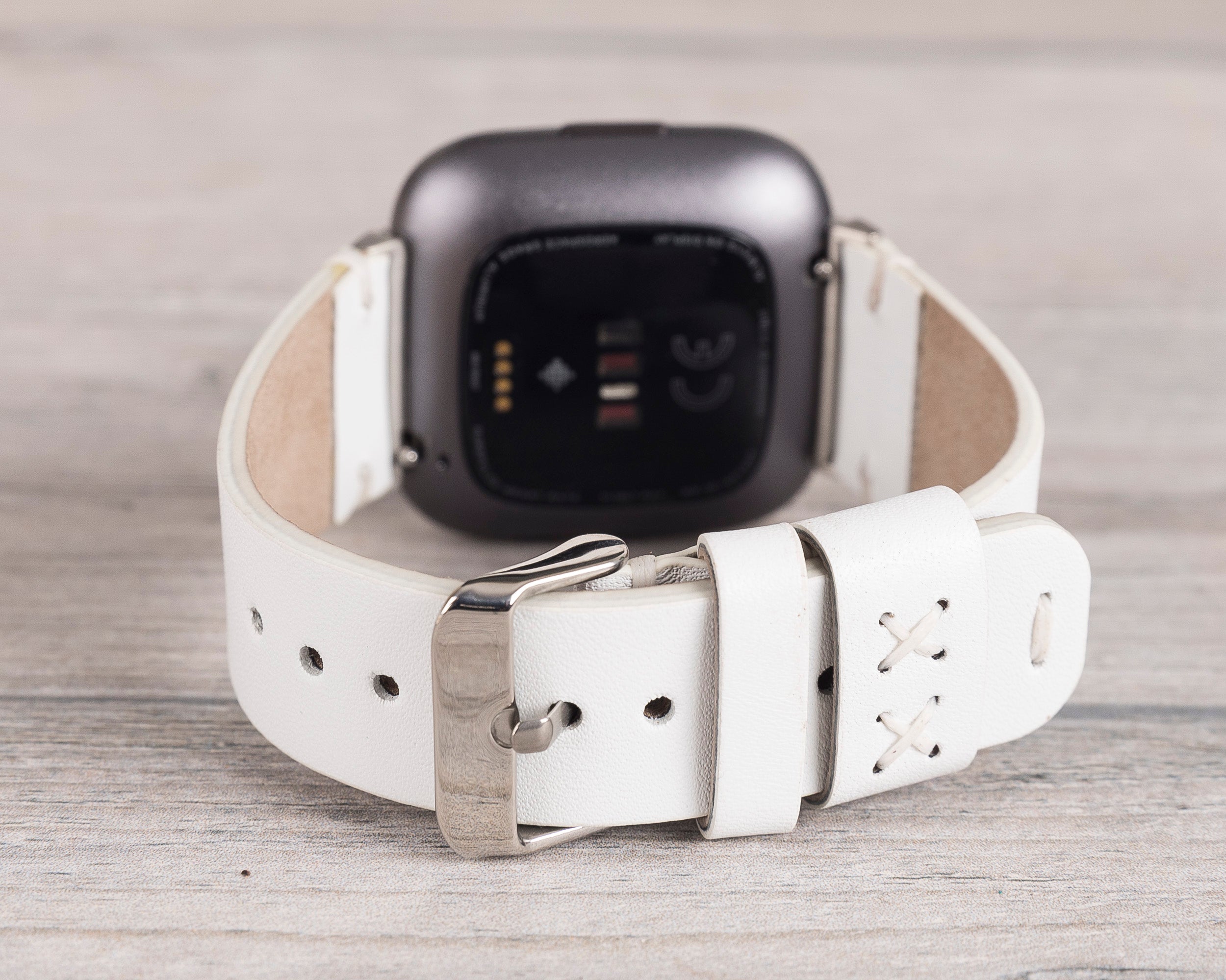 White Leather Classic Fitbit Watch Band