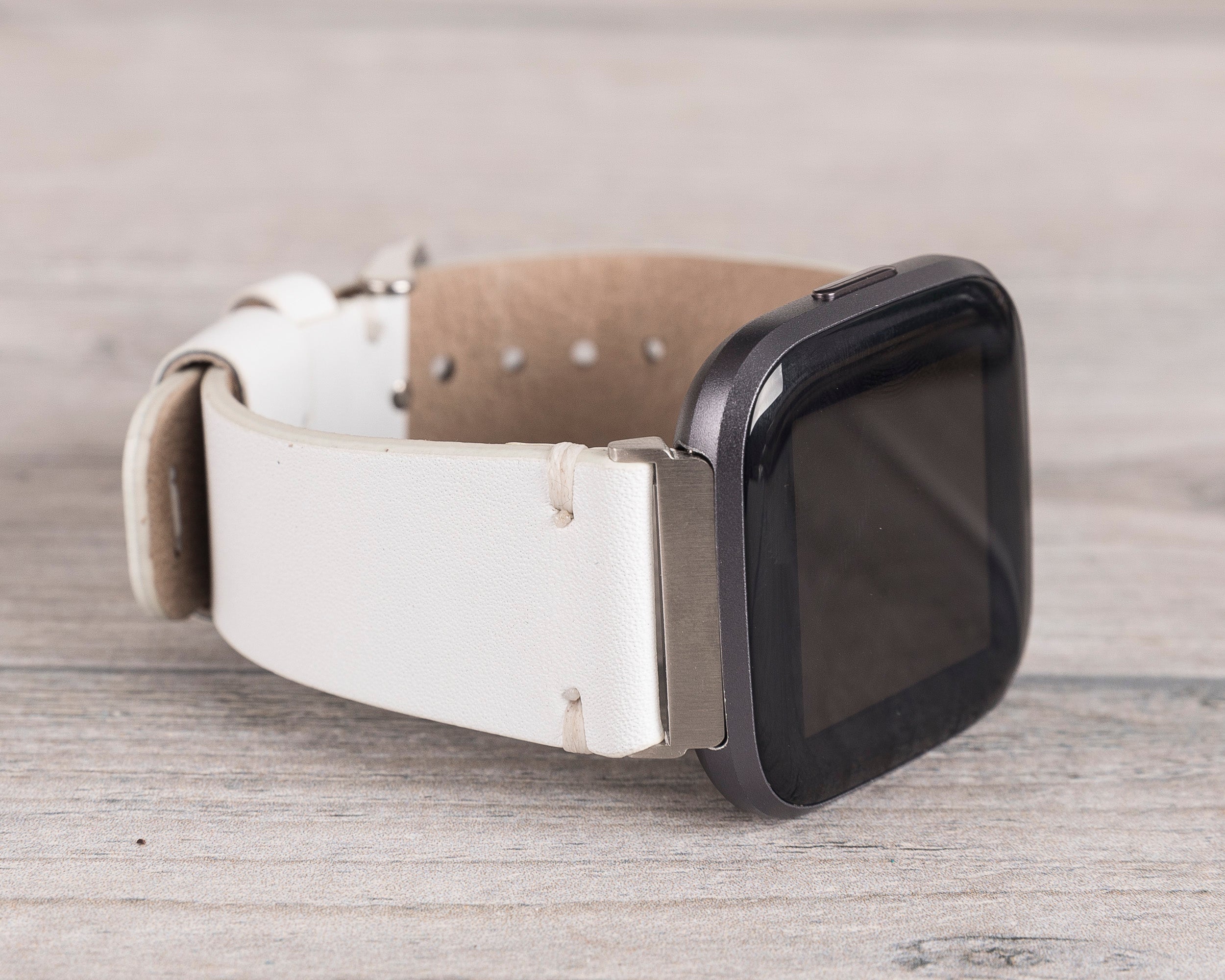 White Leather Classic Fitbit Watch Band