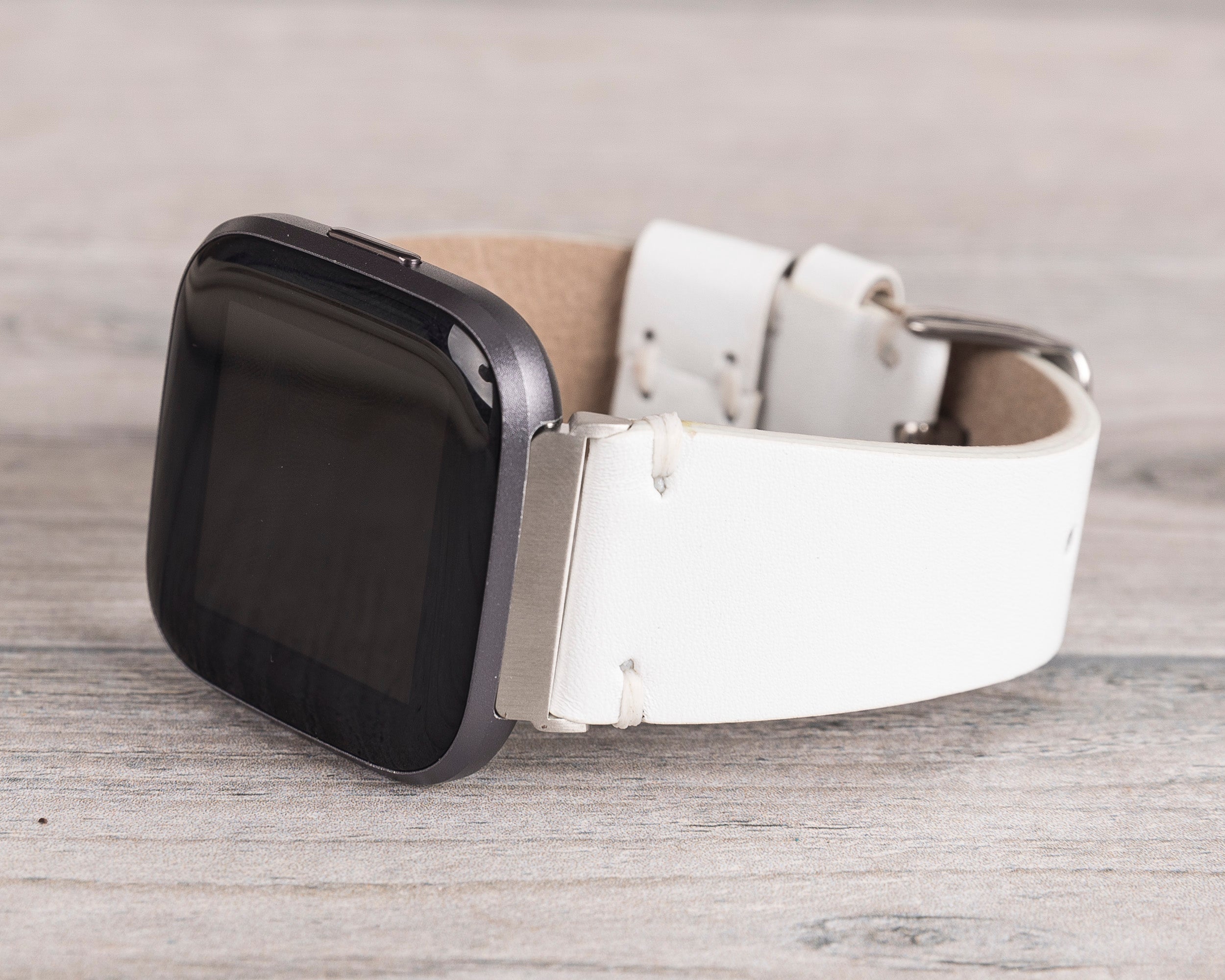 White Leather Classic Fitbit Watch Band