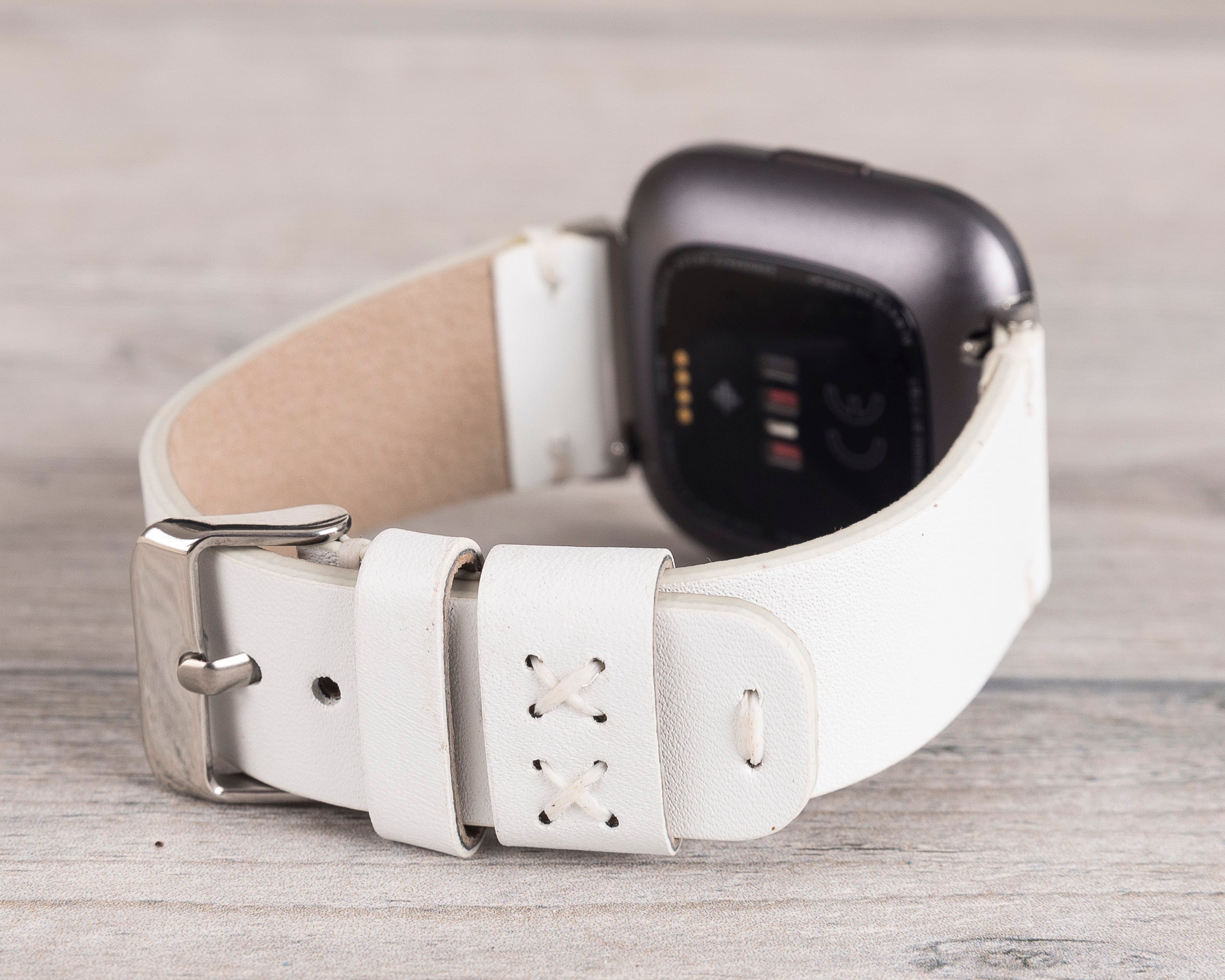 White Leather Classic Fitbit Watch Band